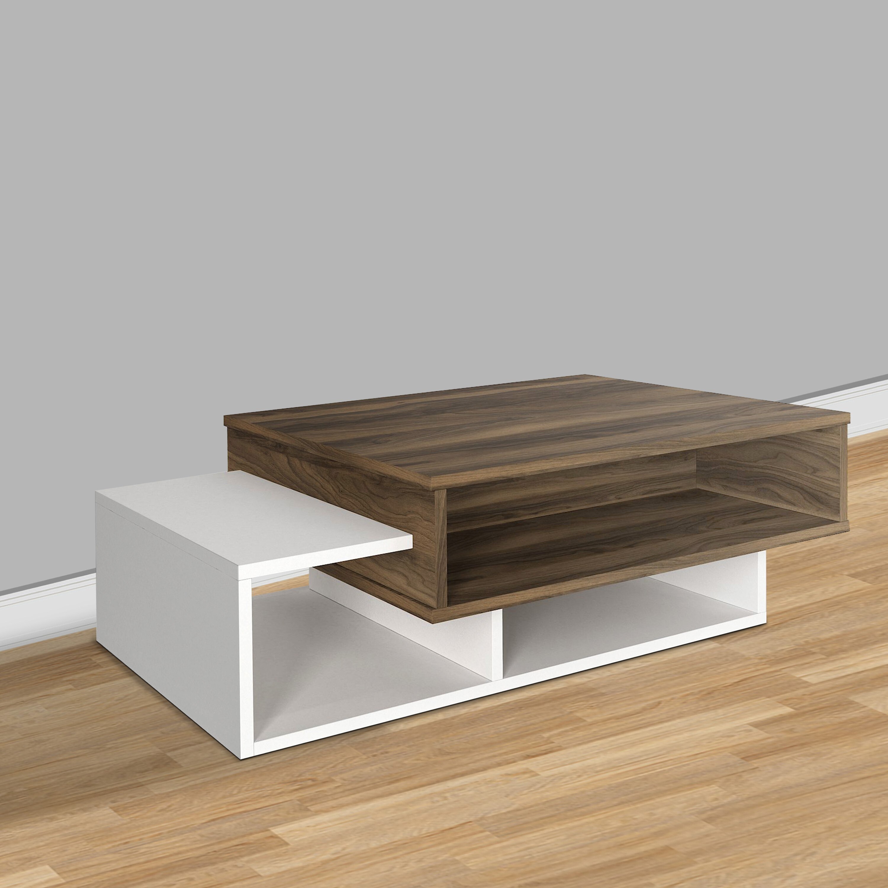 41 Inch Modern Wooden Rectangular Coffee Table with 3 Tier Storage - Mycitystee