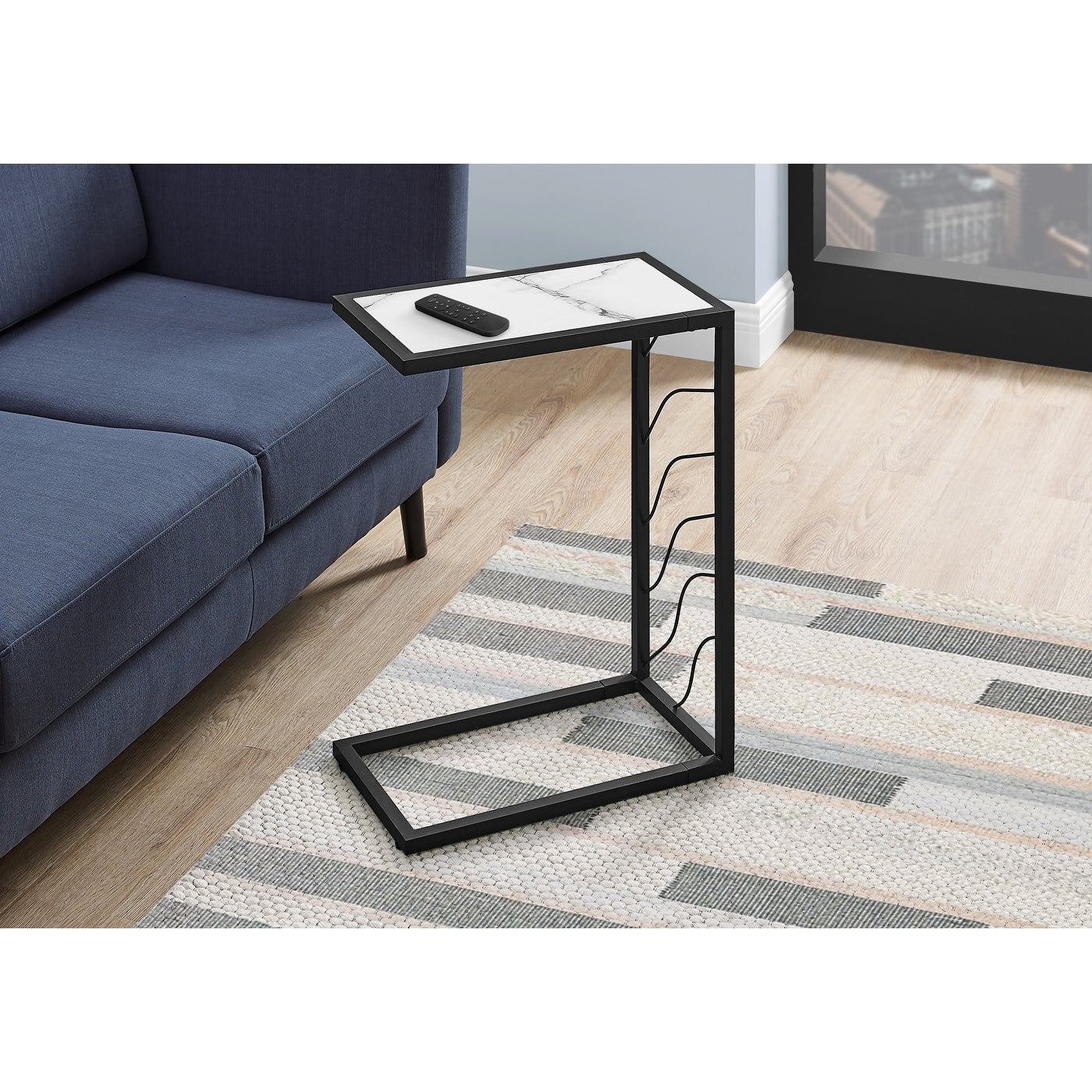 White Marble-look Finish C-Shaped Accent Table - Mycitystee