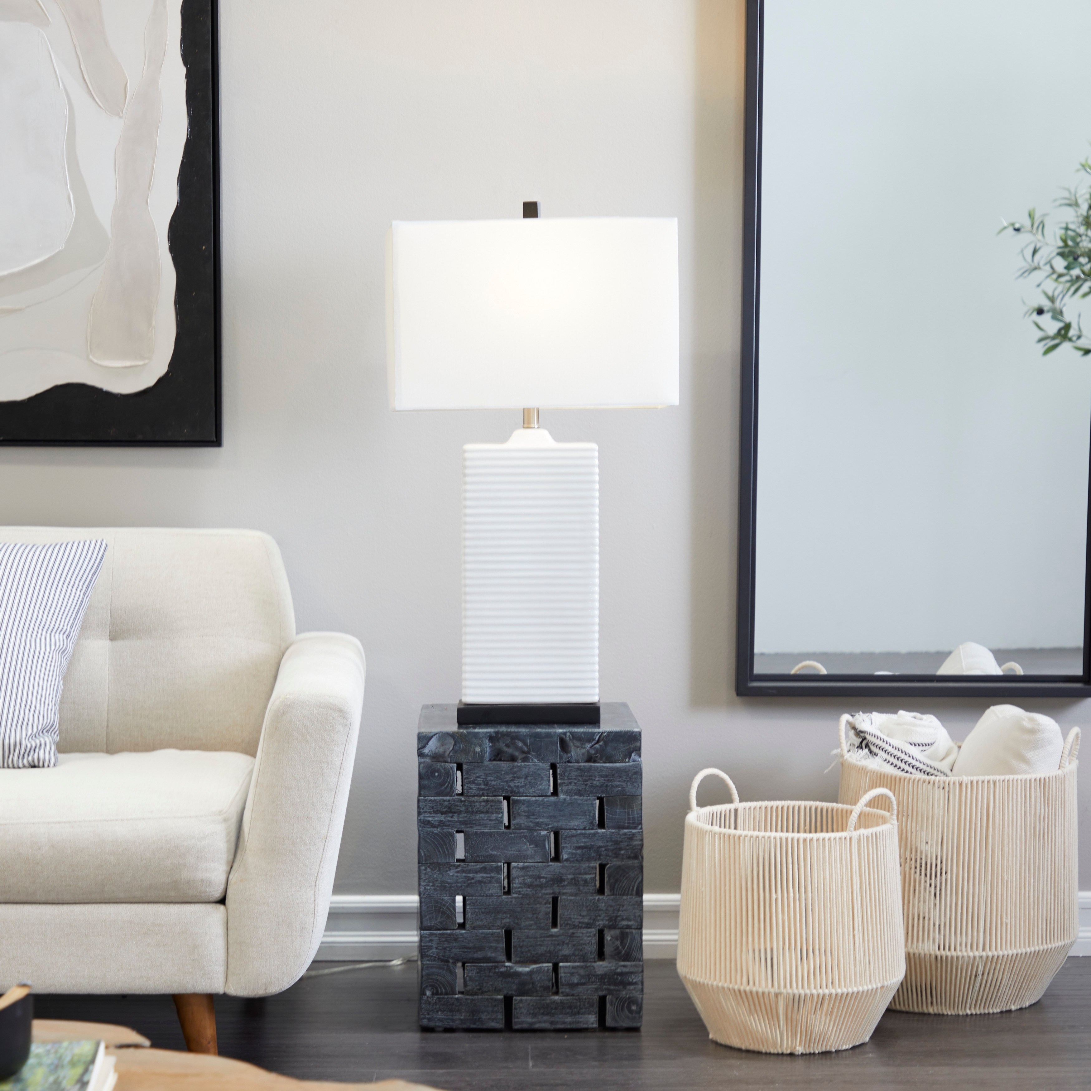 White Ceramic Modern Table Lamp - 12 x 12 x 20 - Mycitystee