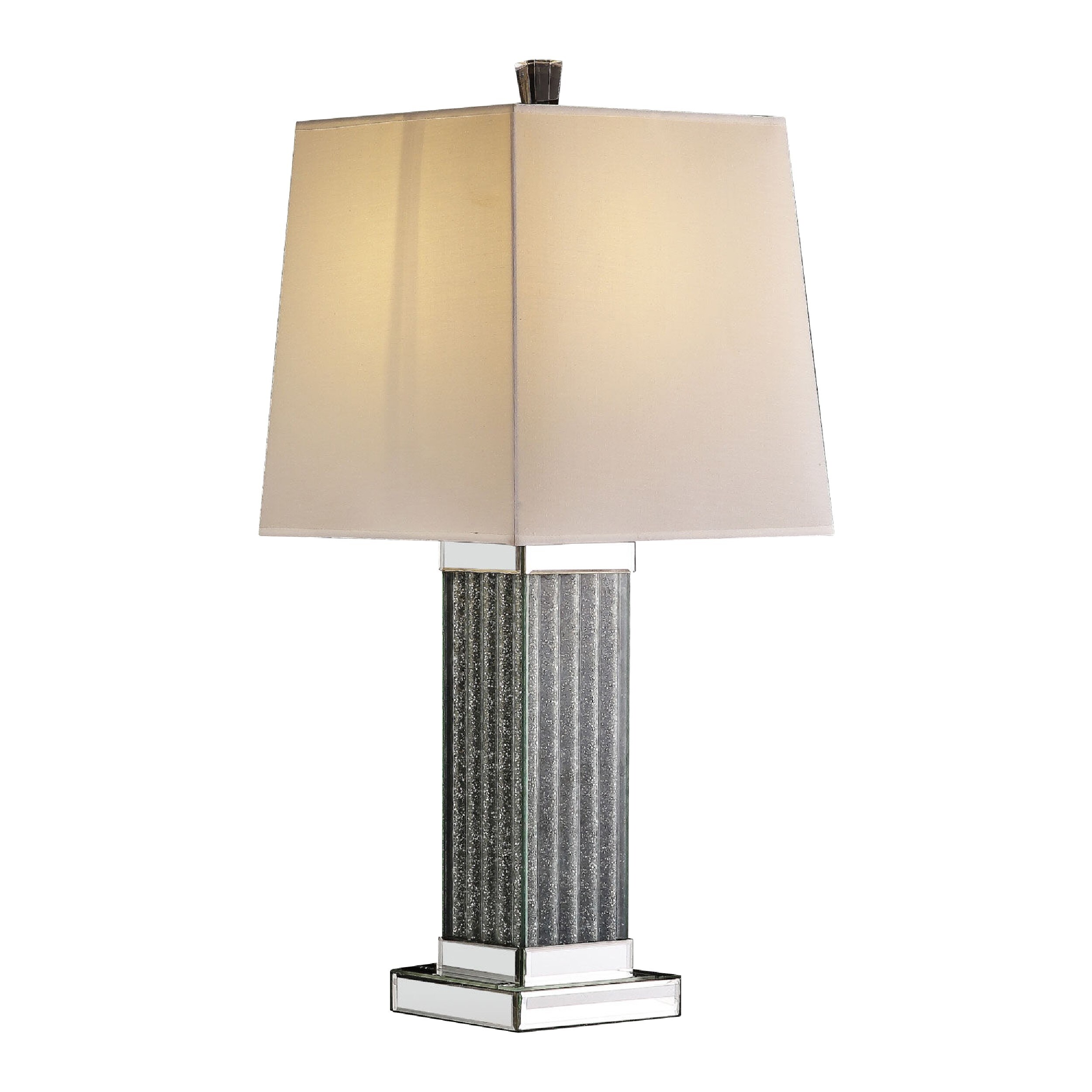 Table Lamp with Cuboid Shape and Faux Diamond Inlay， Silver - Mycitystee