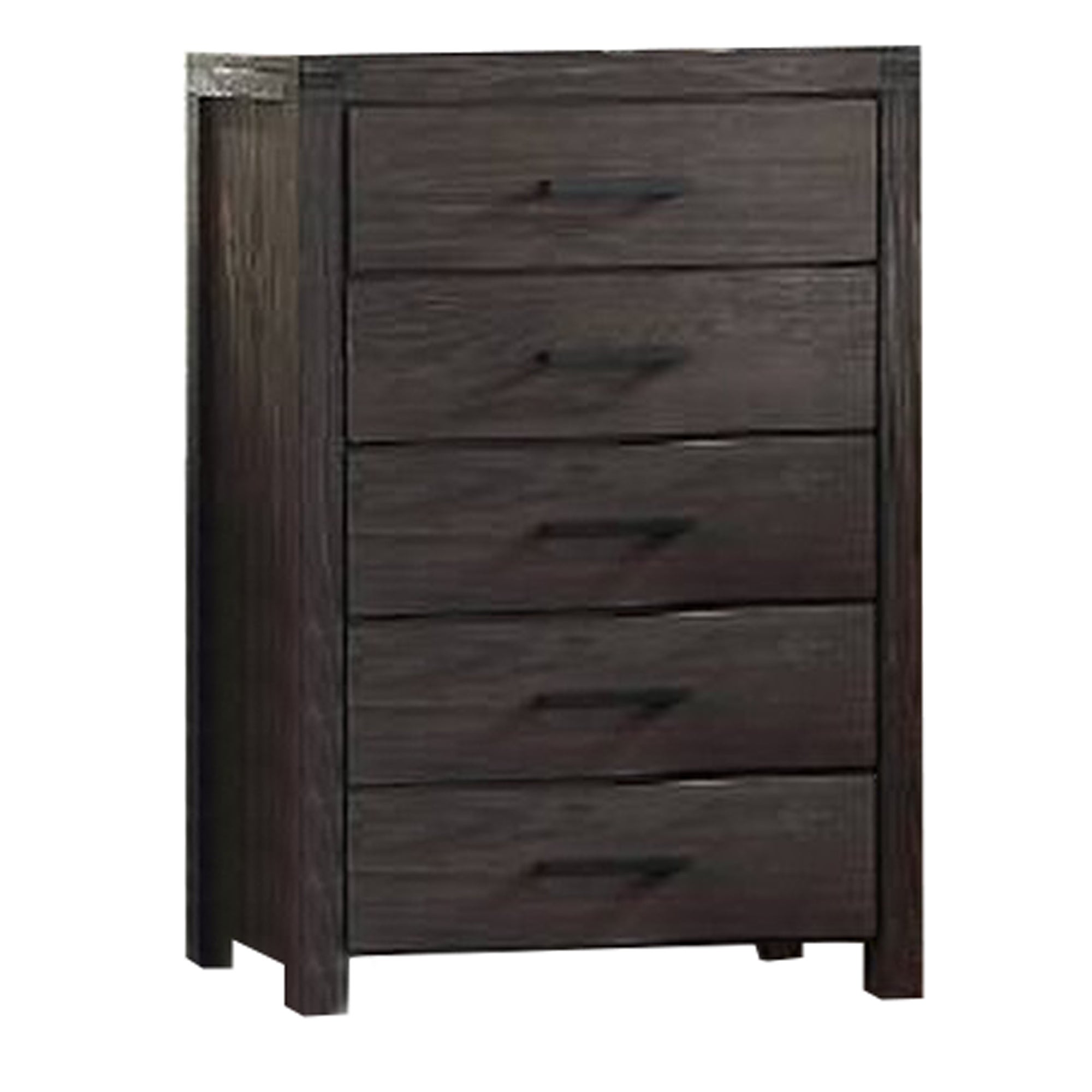 Wooden Chest with Metal Bar Handles and Five Drawers， Dark Brown - - 32500084 - Mycitystee