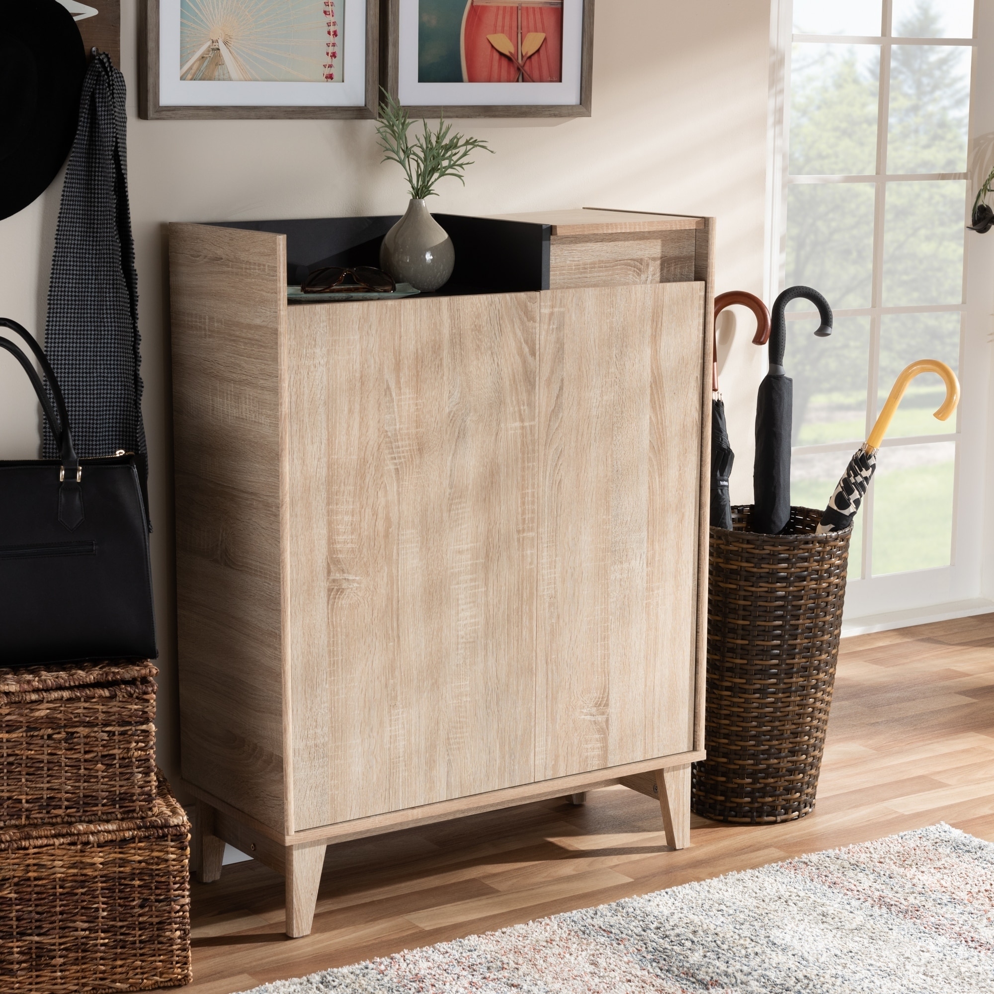 Mid-Century Two-Tone Shoe Cabinet with Drawer - - 27147067 - Mycitystee