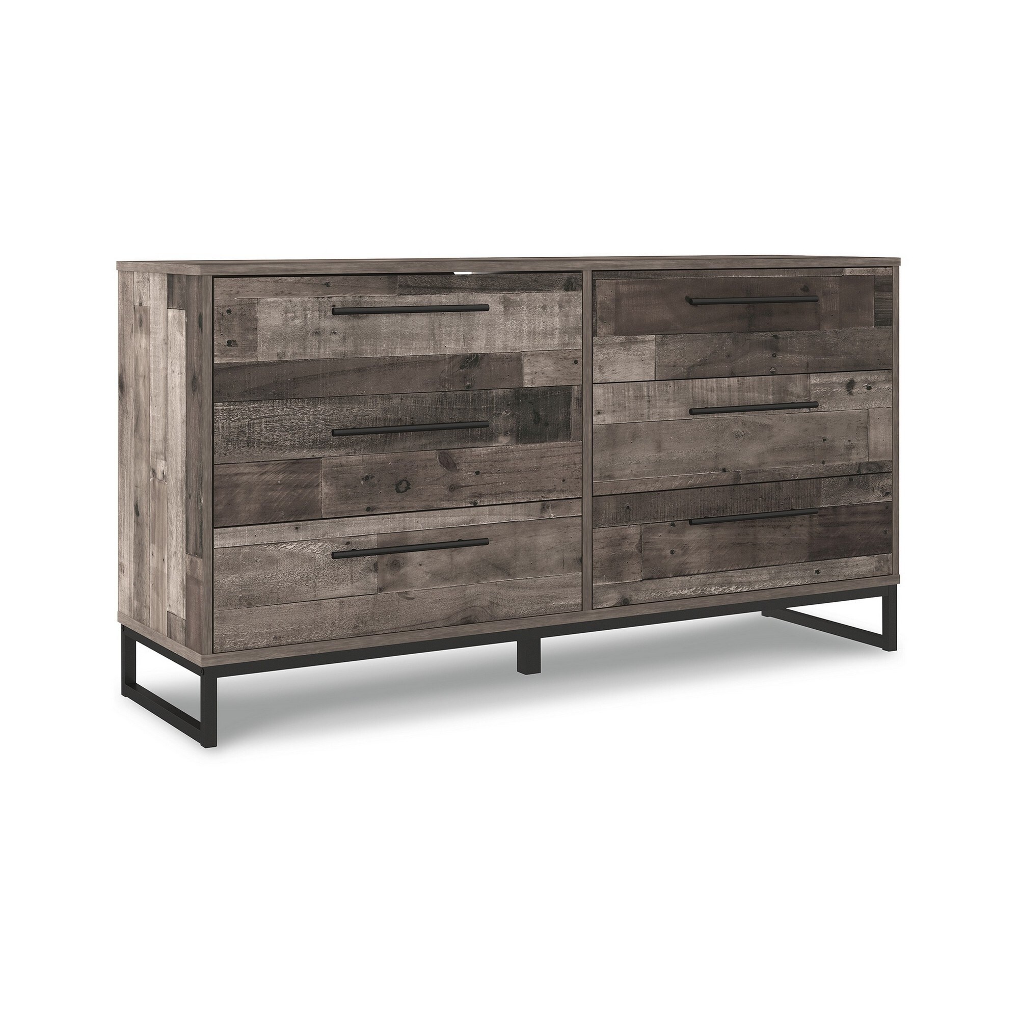 Keni 59 Inch Dresser， 6 Drawers， Rustic Brown Frame， Metal Bracket Base - - 37823976 - Mycitystee