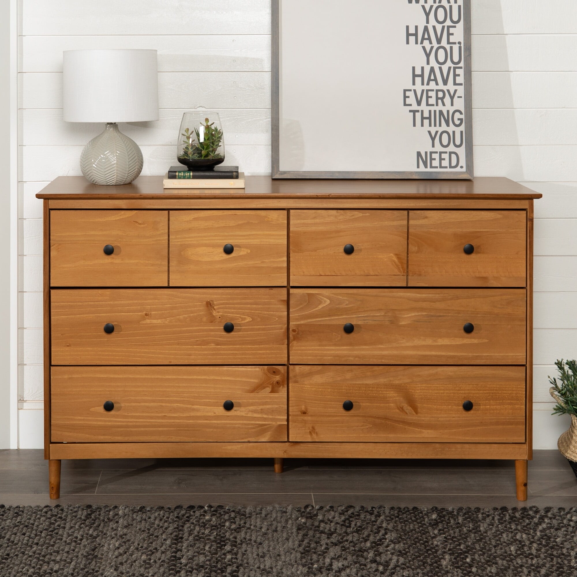 Mid-Century Modern 6-Drawer Solid Wood Dresser， Caramel - - 36293789 - Mycitystee