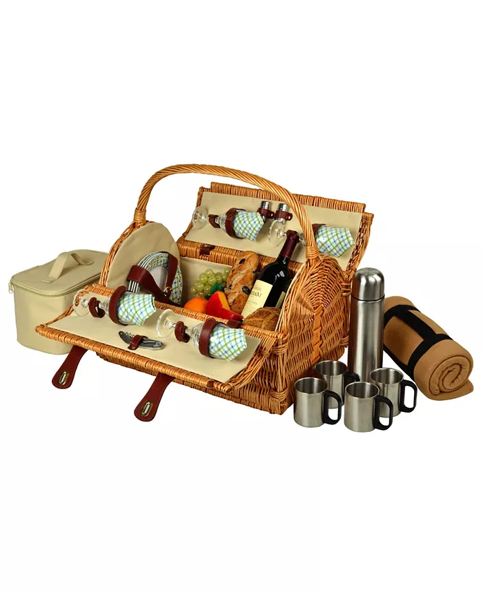 Picnic At Ascot Yorkshire Willow Picnic Basket for 4 with Coffee Set and Blanket - Mycitystee