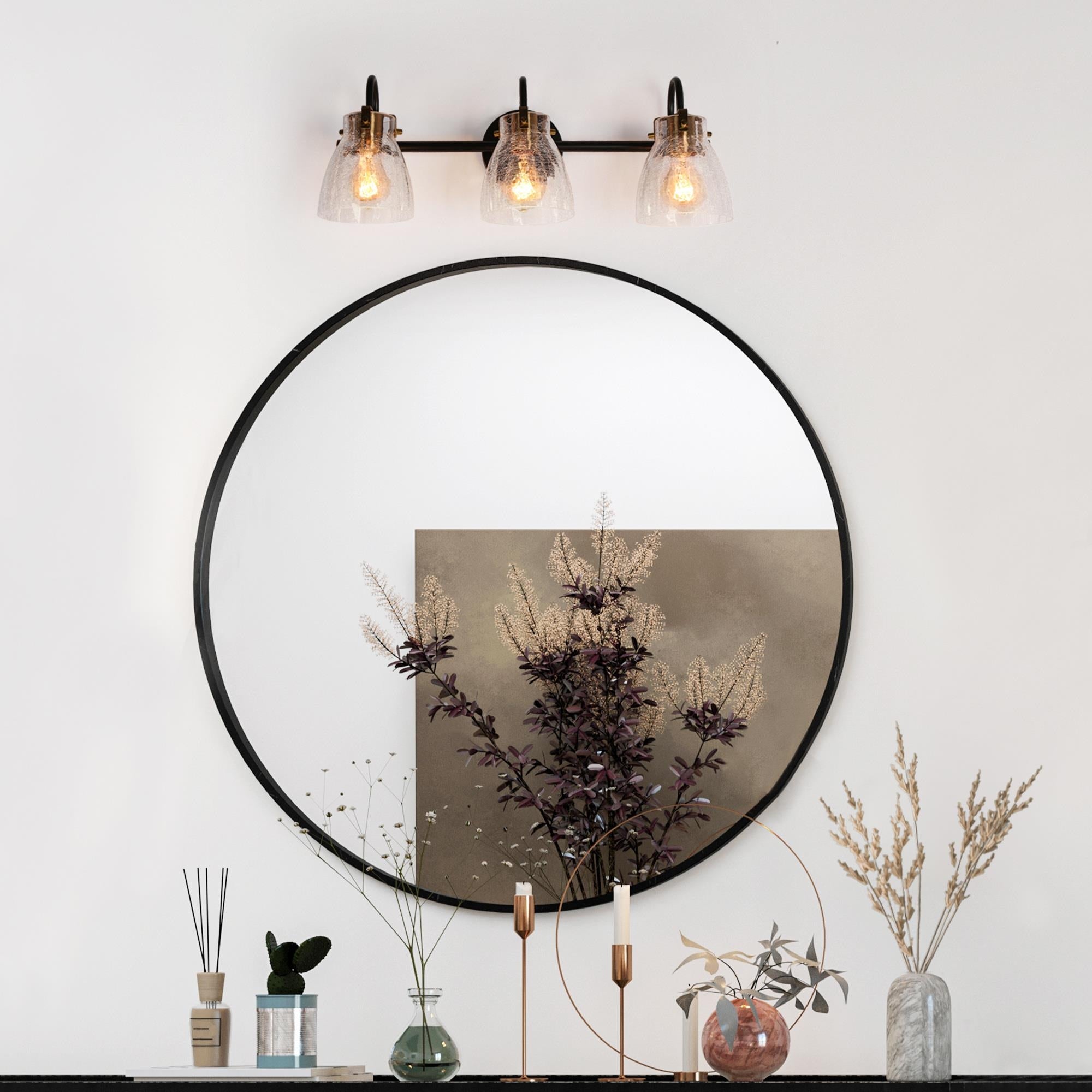 Chiry Modern 3-Light Gold Black Bathroom Vanity Lights Dimmable Crack-Textured Glass Wall Sconces - 22.4
