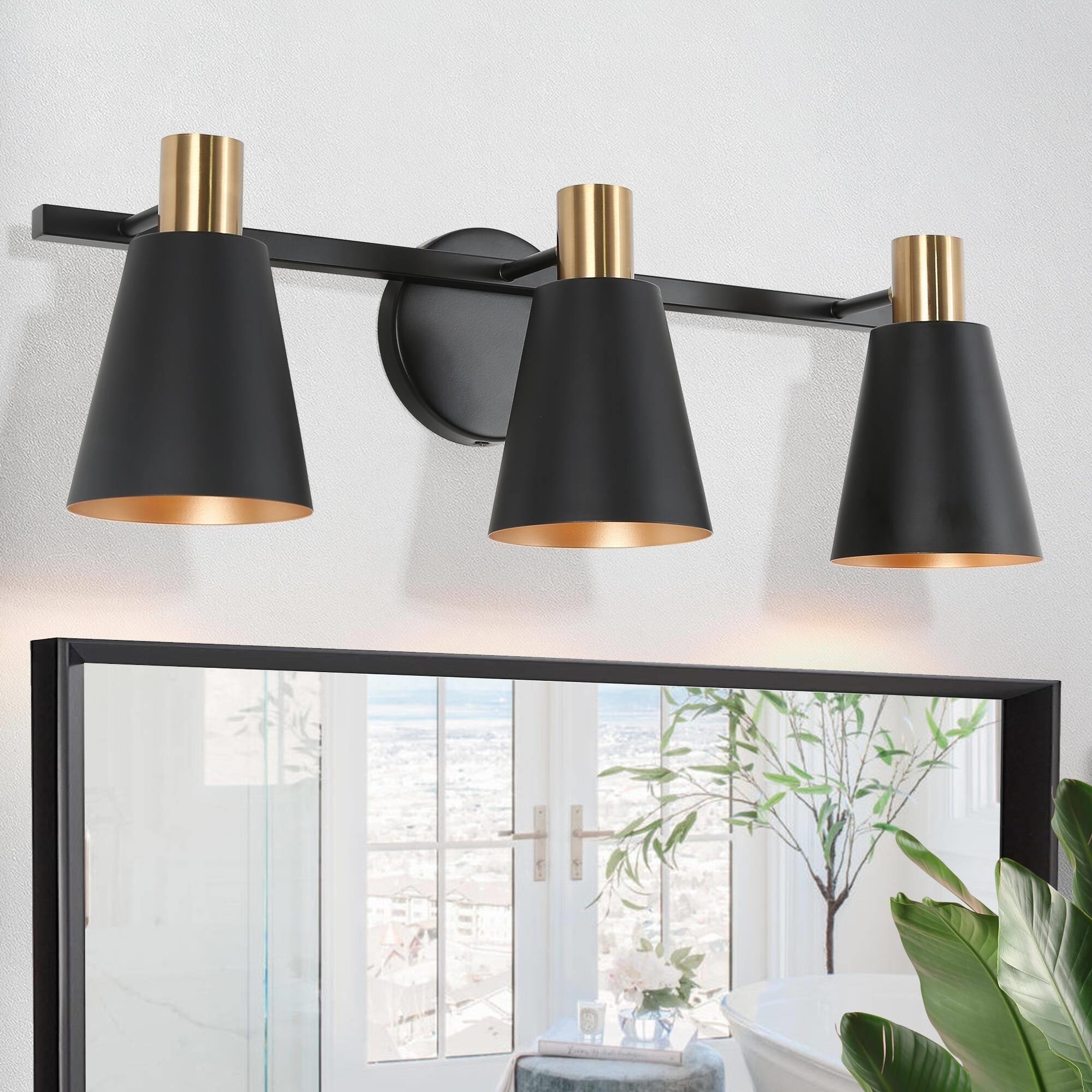 Modern 3-light Dome Dimmable Bathroom Vanity Lights Farmhouse Black Metal Cone Wall Sconces - Mycitystee
