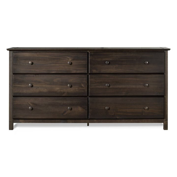 Farmhouse Solid Pine Wood 6 Drawer Dresser in Espresso Finish - - 35464159 - Mycitystee