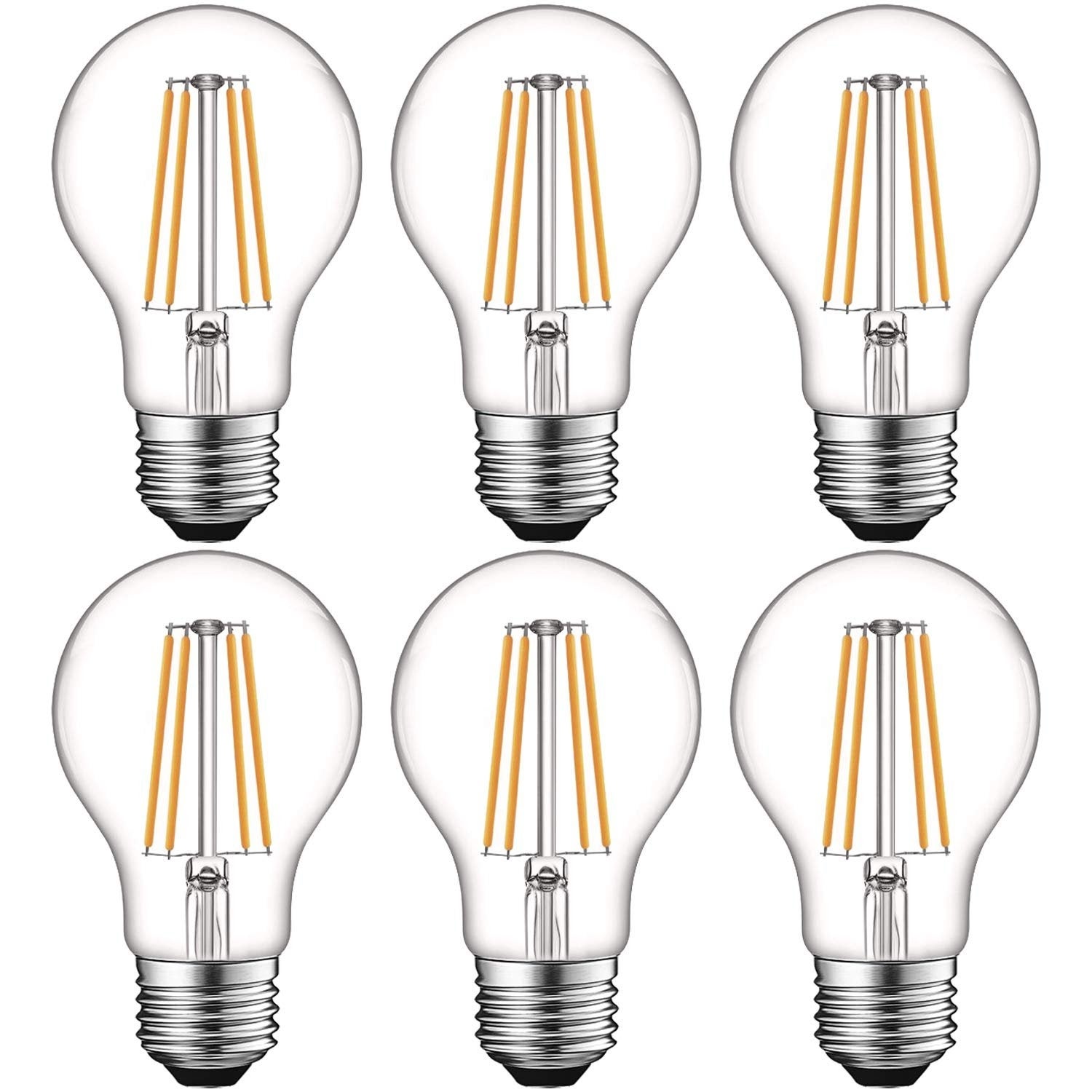 Luxrite Vintage A19 LED Light Bulbs 60W Equivalent， Dimmable， 800 Lumens， LED Edison Bulb 8W， E26 Base (6 Pack) - Mycitystee