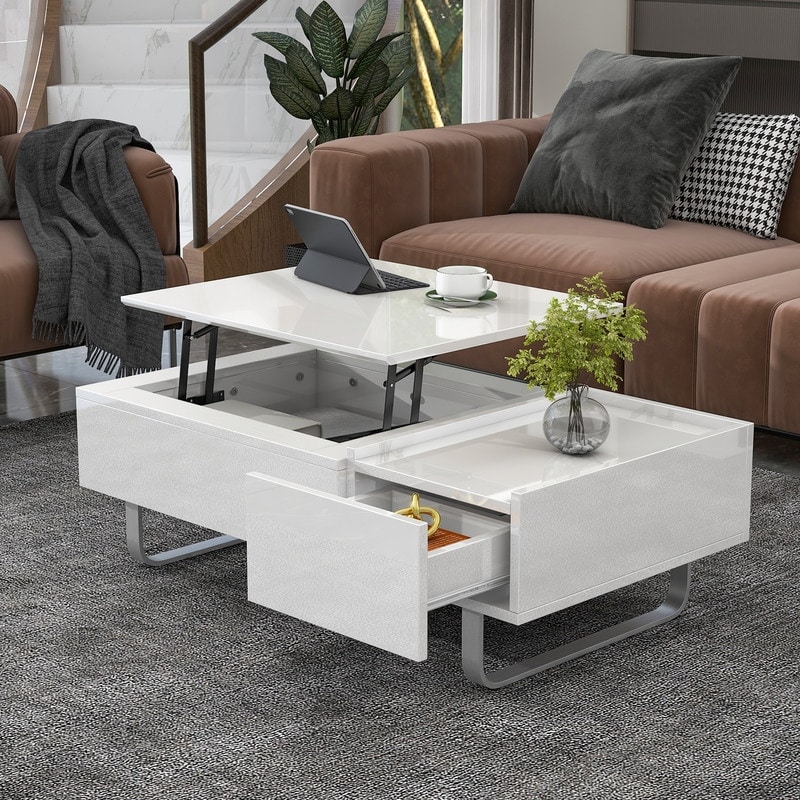 Modern Coffee Table with Lifted Tabletop and High-gloss Surface， Lift-top - Mycitystee