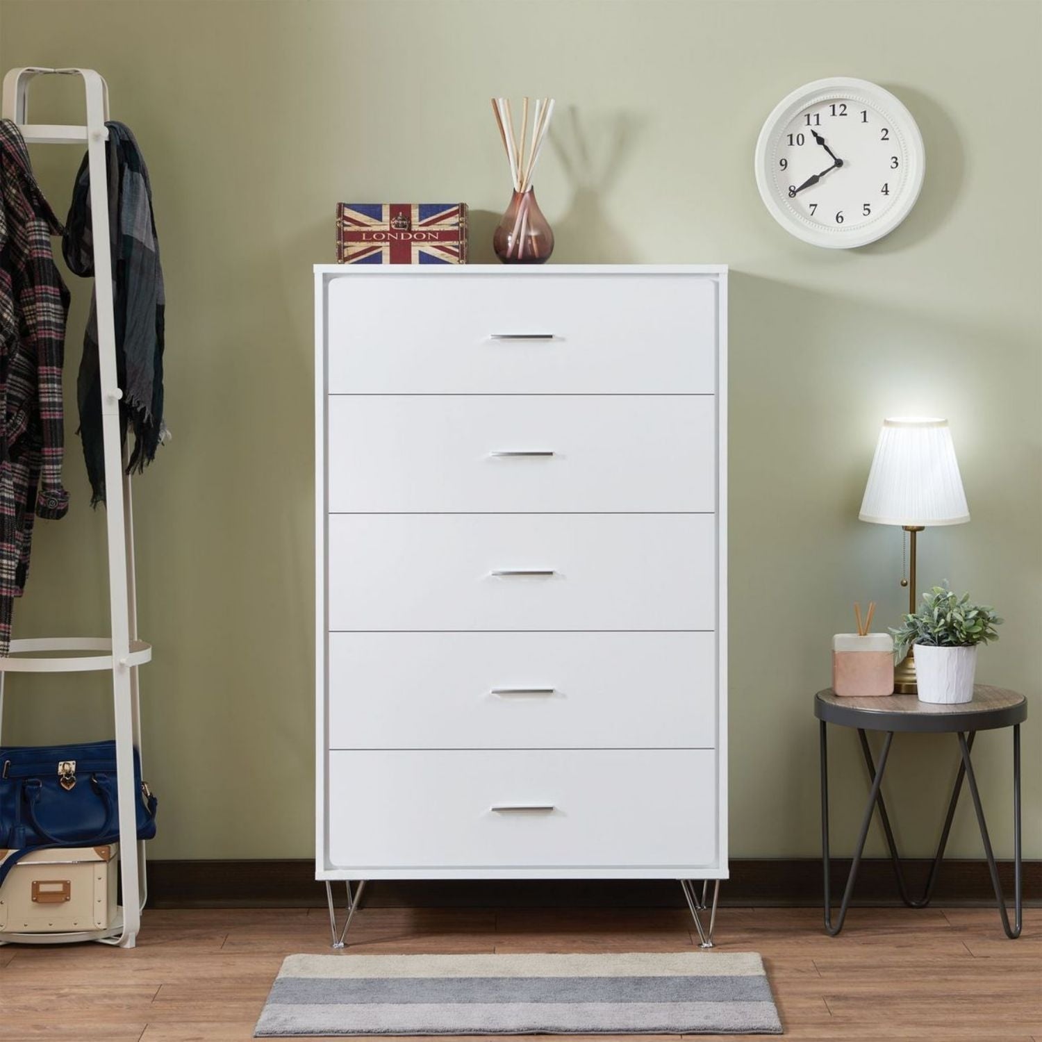 Wood 5 Drawers Chest in White - - 35372545 - Mycitystee