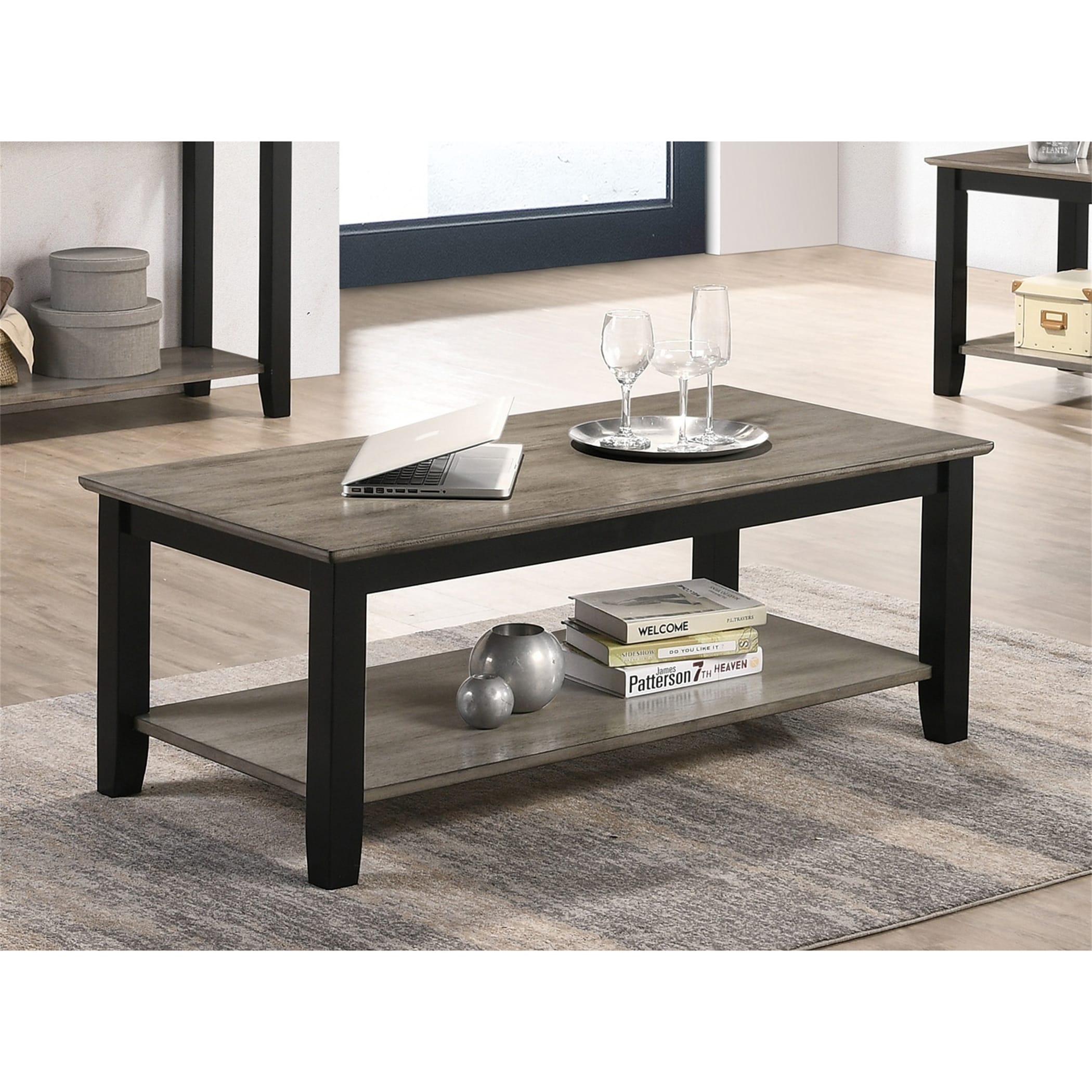 Coffee Table End Table With Open Shelf In Dark Brown and Grey - Mycitystee