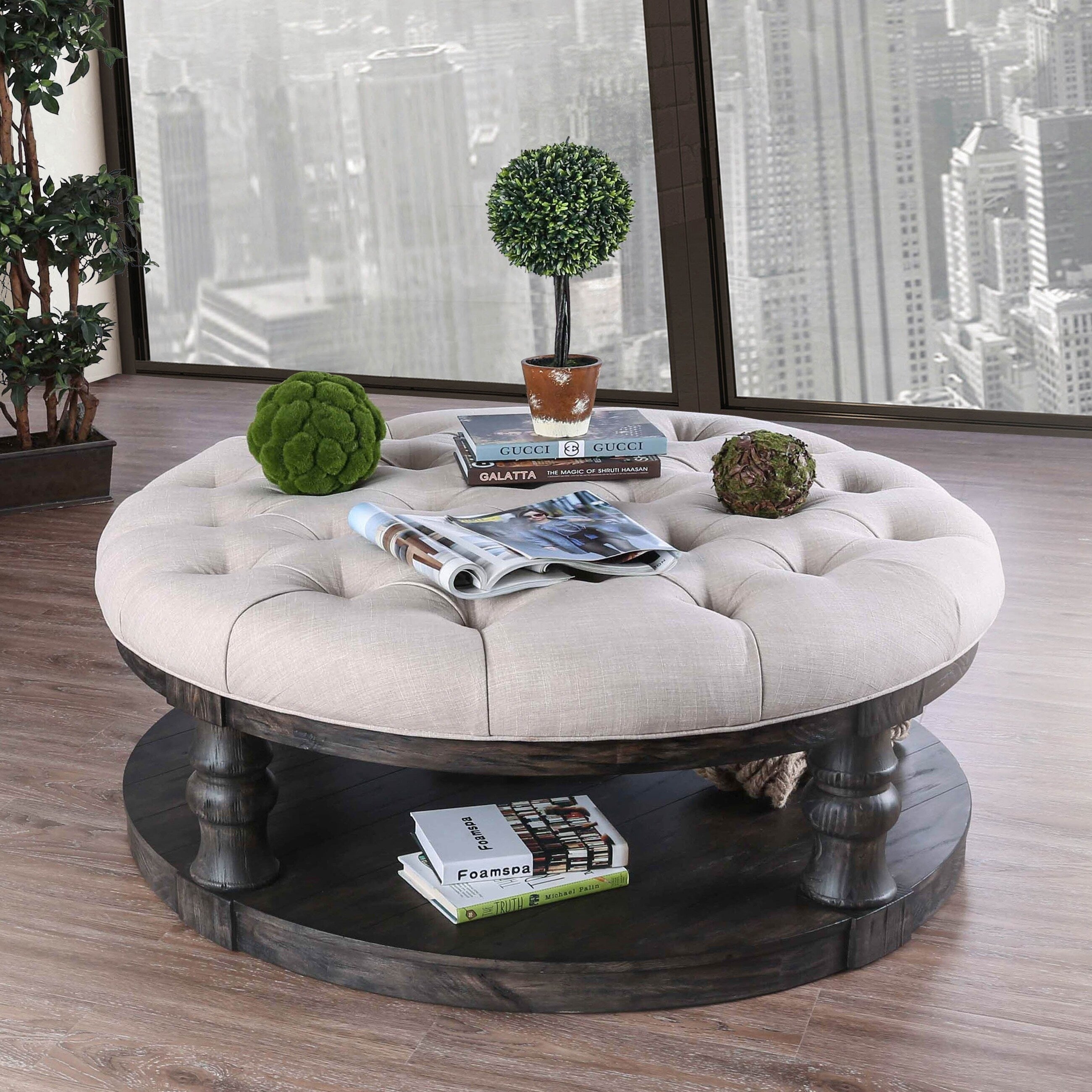 Furniture of America Bae Tufted Fabric Coffee Table - Mycitystee