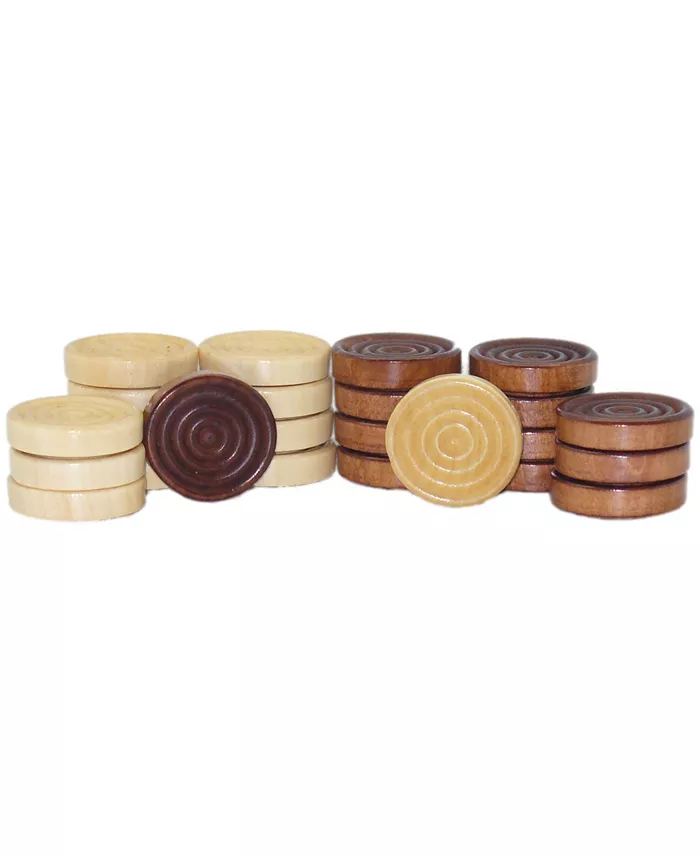 WorldWise Imports Set of 24 Stackable Wood Grooved Checkers - 1.25