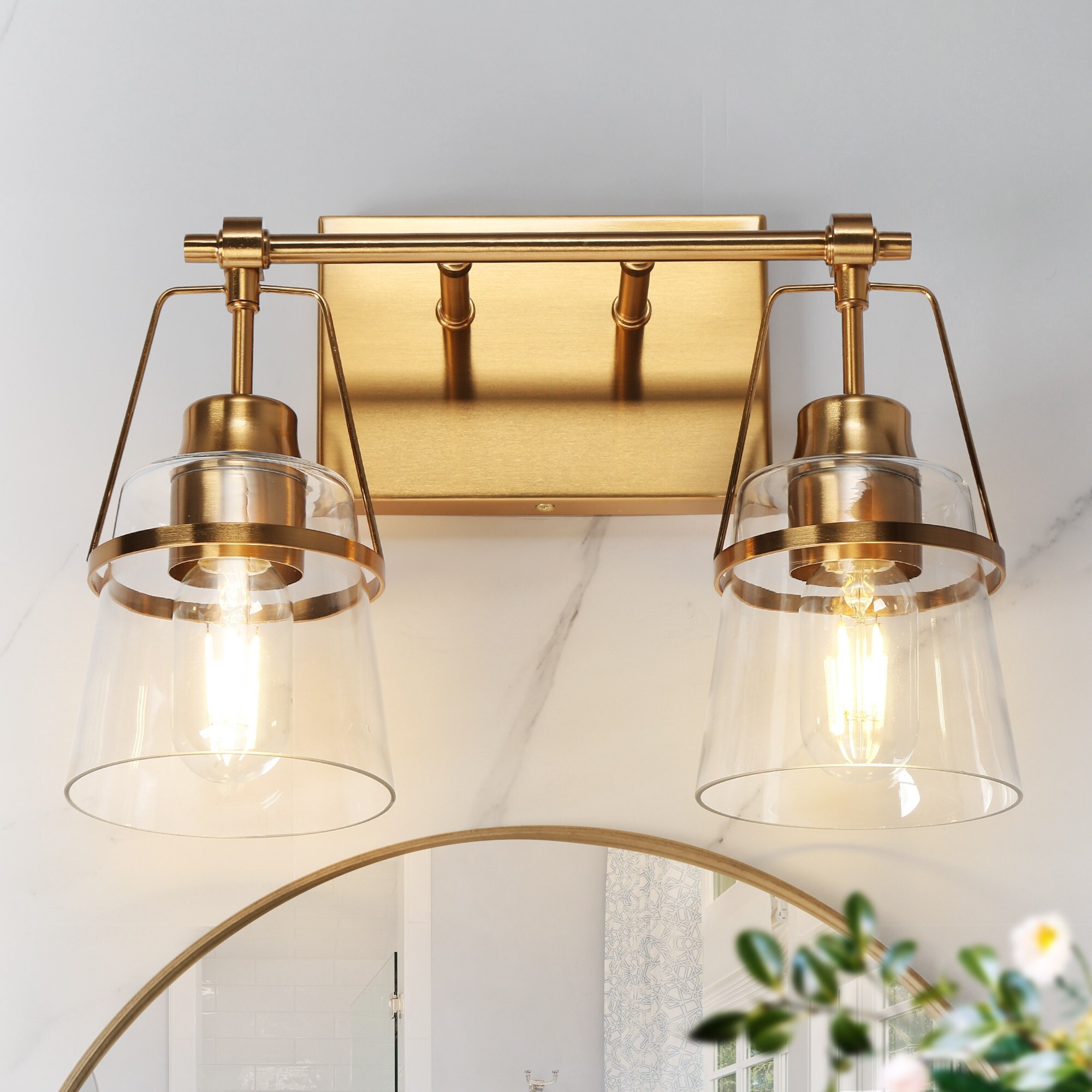 Dendrophyllia Mid-Century Modern 2-Light Clear Glass Bathroom Vanity Lights - L 13.4