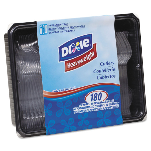 Dixie Cutlery Keeper Tray with Clear Plastic Utensils: 60 Forks， 60 Knives， 60 Spoons (CH0180DX7) - Mycitystee