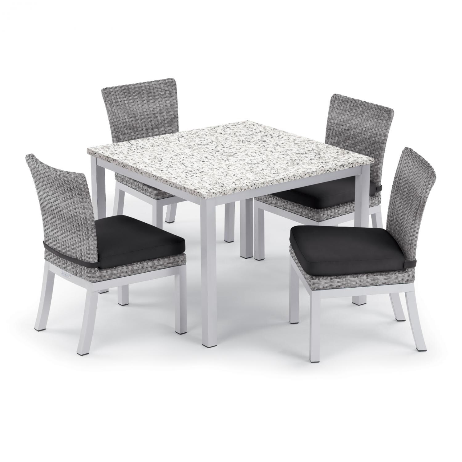 Argento 5 Piece Wicker Patio Dining Set W/ 39 Inch Square Lite-Core Ash Table， Side Chairs and Jet Black Cushions By Oxford Garden - Mycitystee