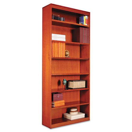 Alera Square Corner Wood Bookcase， Seven-Shelf， 35.63w x 11.81d x 83.86h， Medium Cherry (BCS78436MC) - Mycitystee
