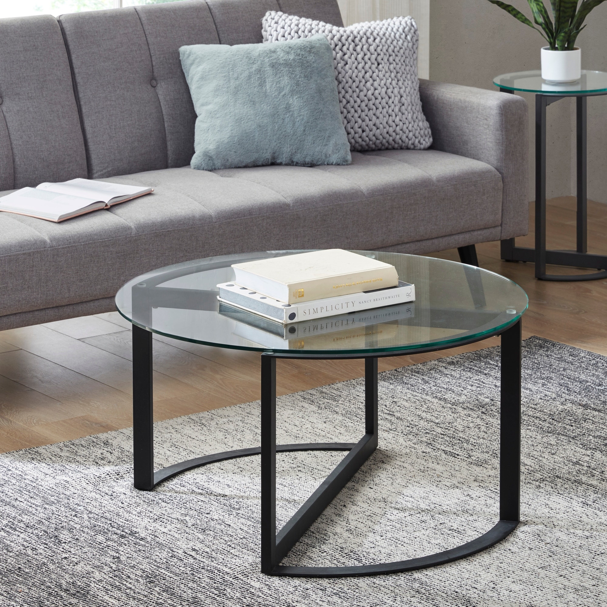 INK+IVY Evan Black Round Glass Coffee Table - Mycitystee