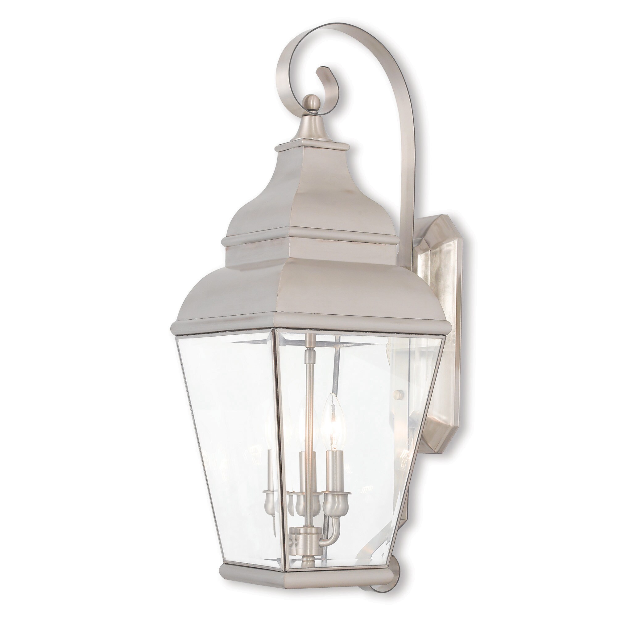 Livex Lighting Exeter Brushed Nickel Finish Solid Brass 3-light Outdoor Lantern Shopping - The Best Deals on Outdoor Wall Lanterns | 21168321 - Mycitystee
