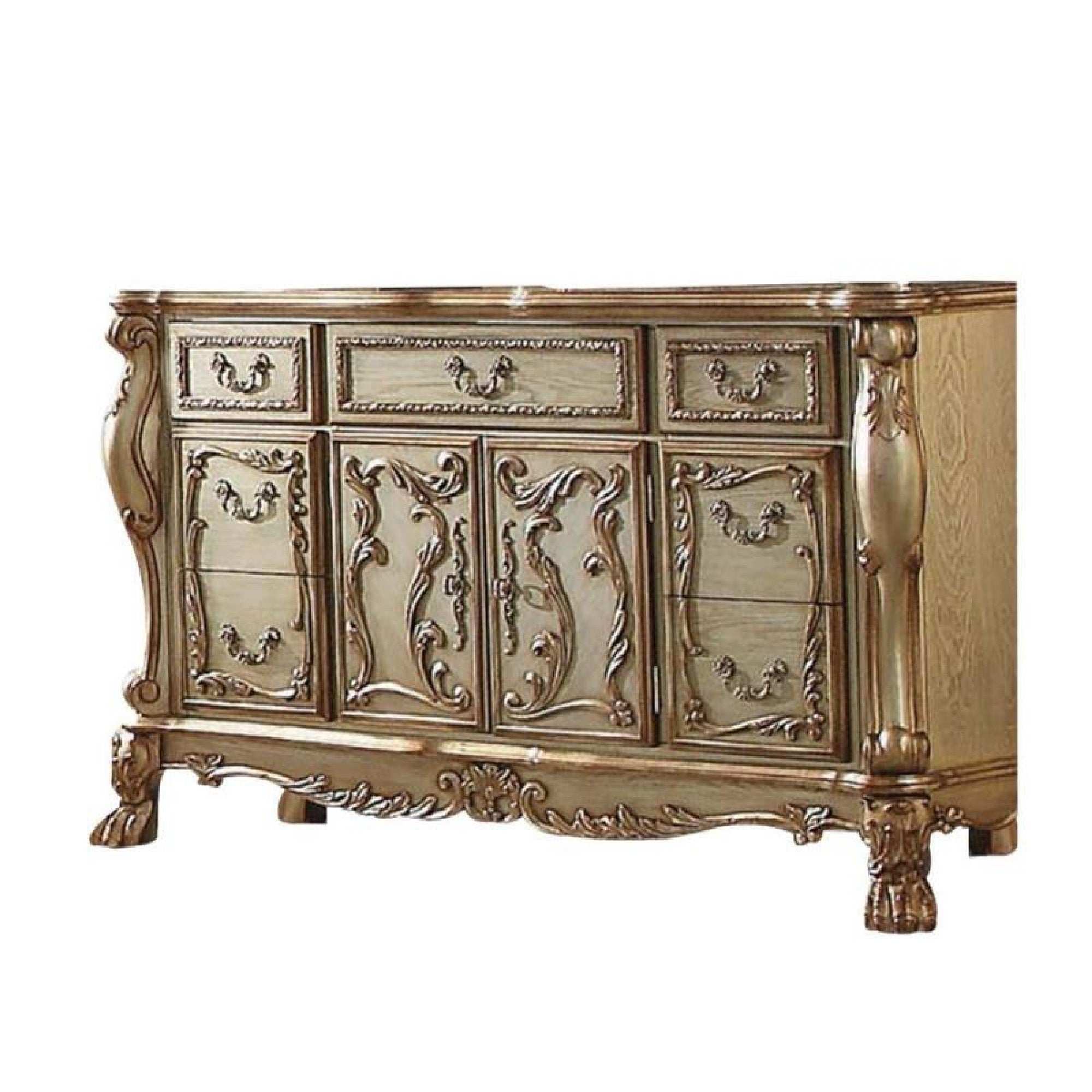 Wooden Dresser with Multiple Drawers and One Cabinet， Gold and Bone White - - 25687836 - Mycitystee