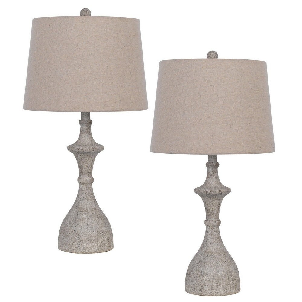 27 Inch Set of 2 Classic Resin Accent Table Lamp， Turned， Beige Rustic Gray - 27 H x 14 W x 14 L Inches - Mycitystee