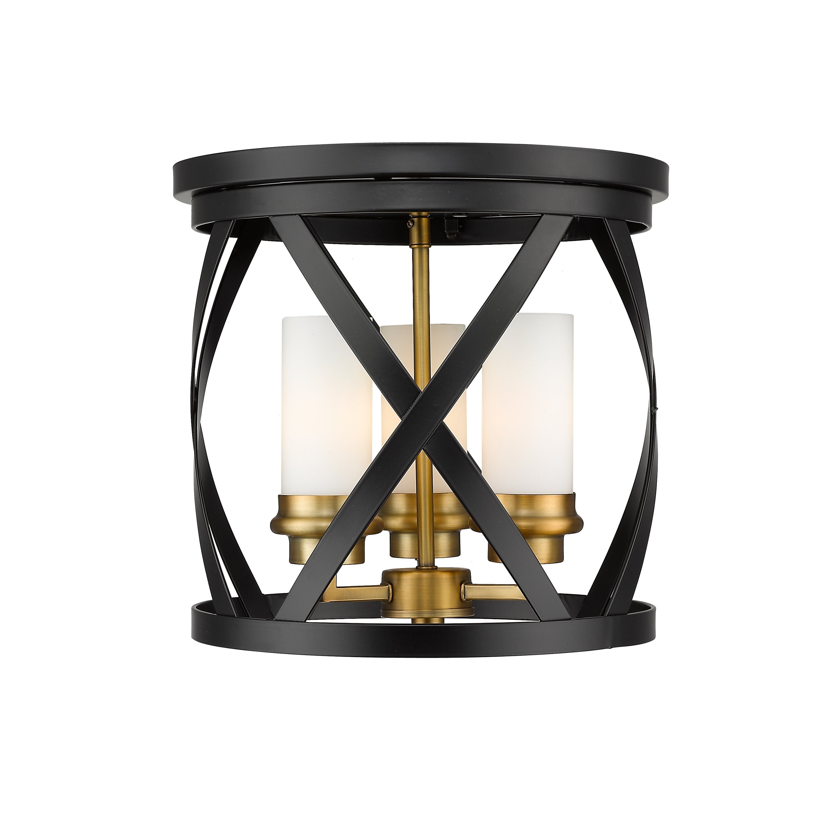 Malcalester 3 Light Flush Mount - Matte Black + Olde Brass - Mycitystee
