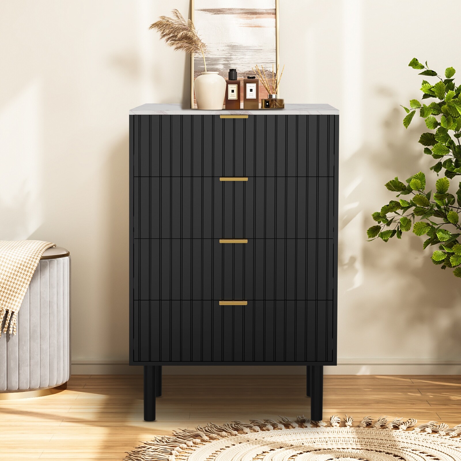 4 Drawers Chest Of Dresser Storage Imitation Marble Texture Tower Cabinet Bedroom Organizer - - 37353993 - Mycitystee