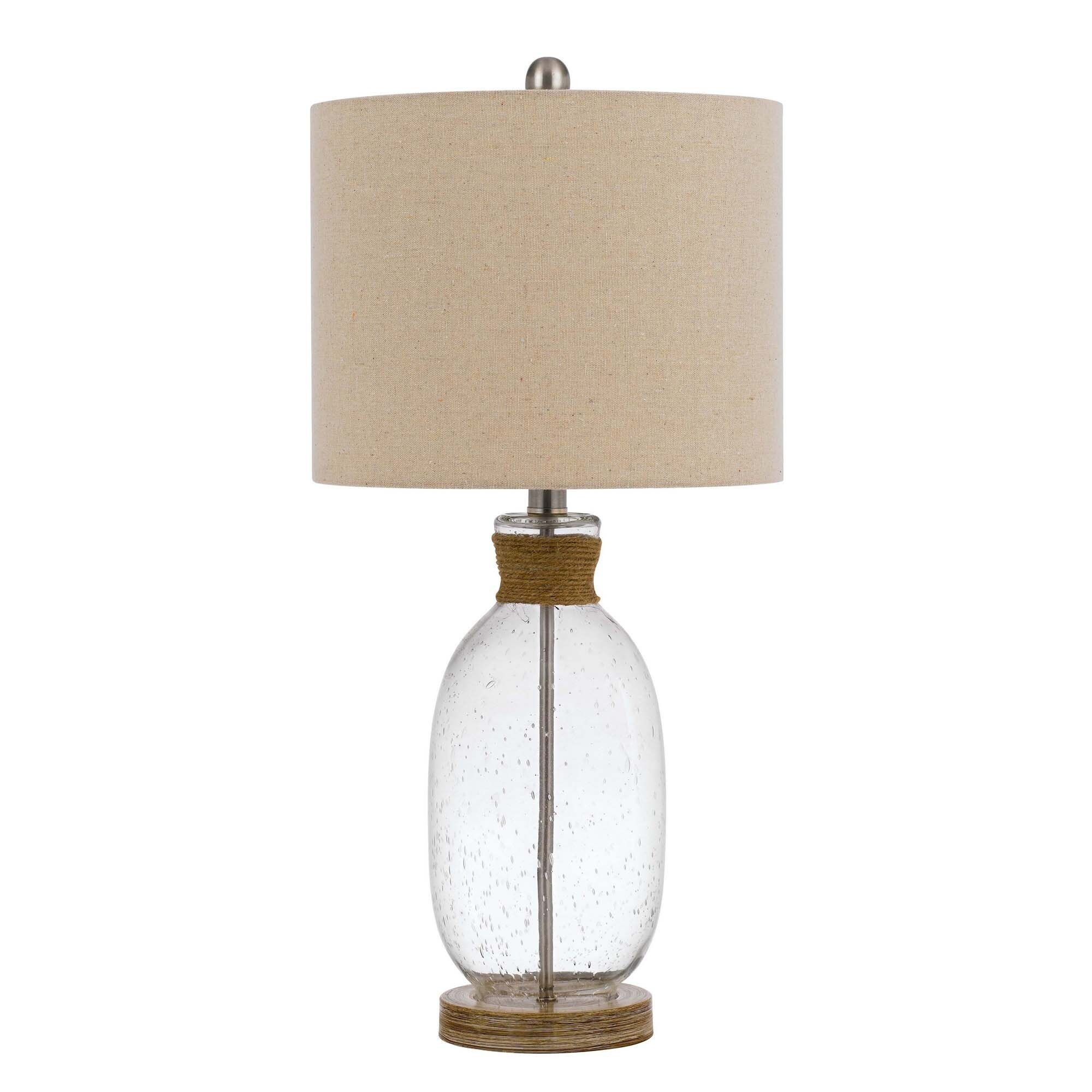 Table Lamp with Bubble Glass Body and Rope Accent， Beige - Mycitystee