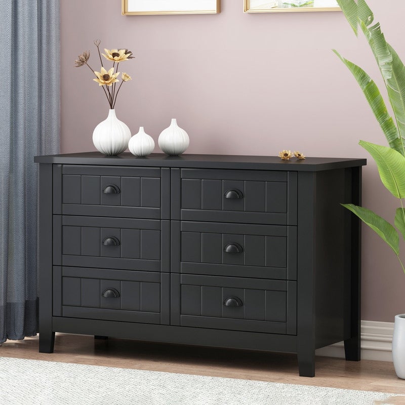 Retro 6 Drawers Dresser Cabinet with Shell-shaped Handle - - 37430413 - Mycitystee
