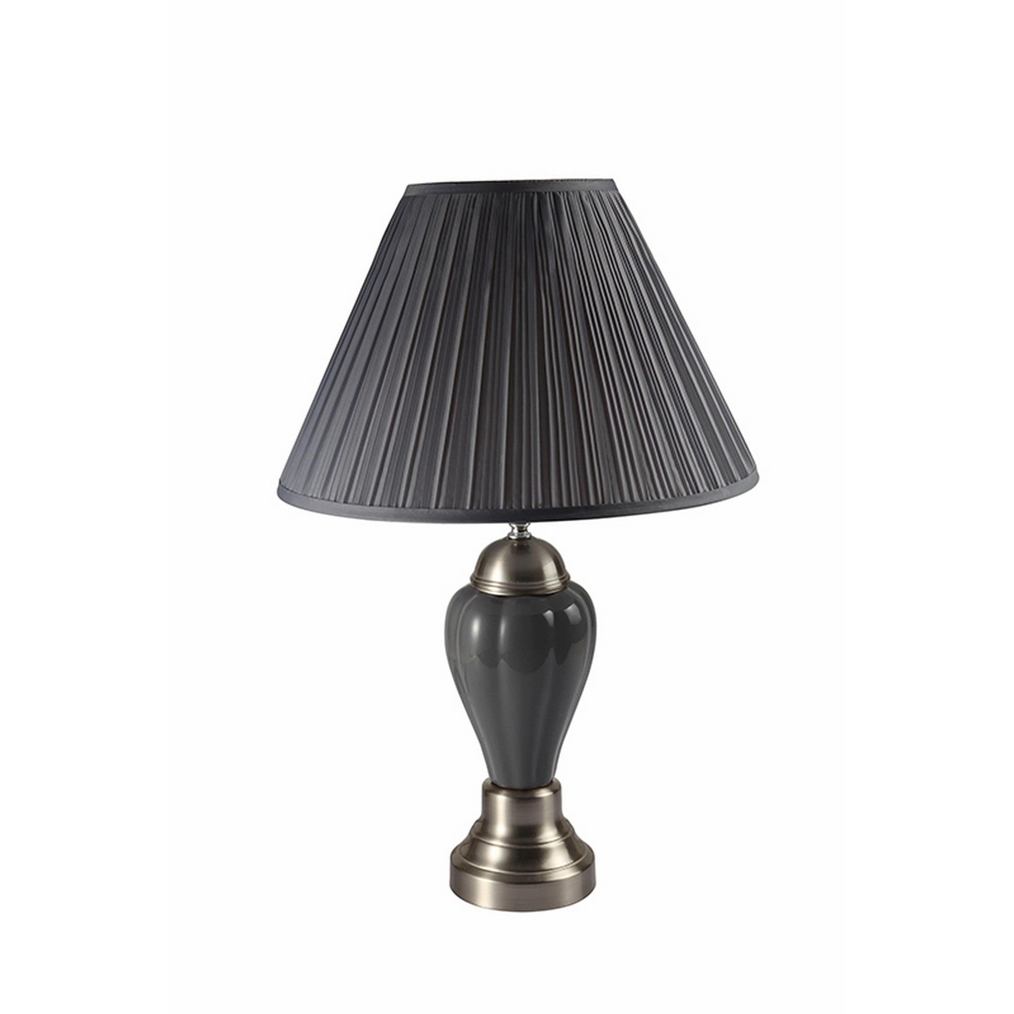 27 Inch Urn Shaped Ceramic Table Lamp， Pleated Fabric Shade， Gray - Mycitystee