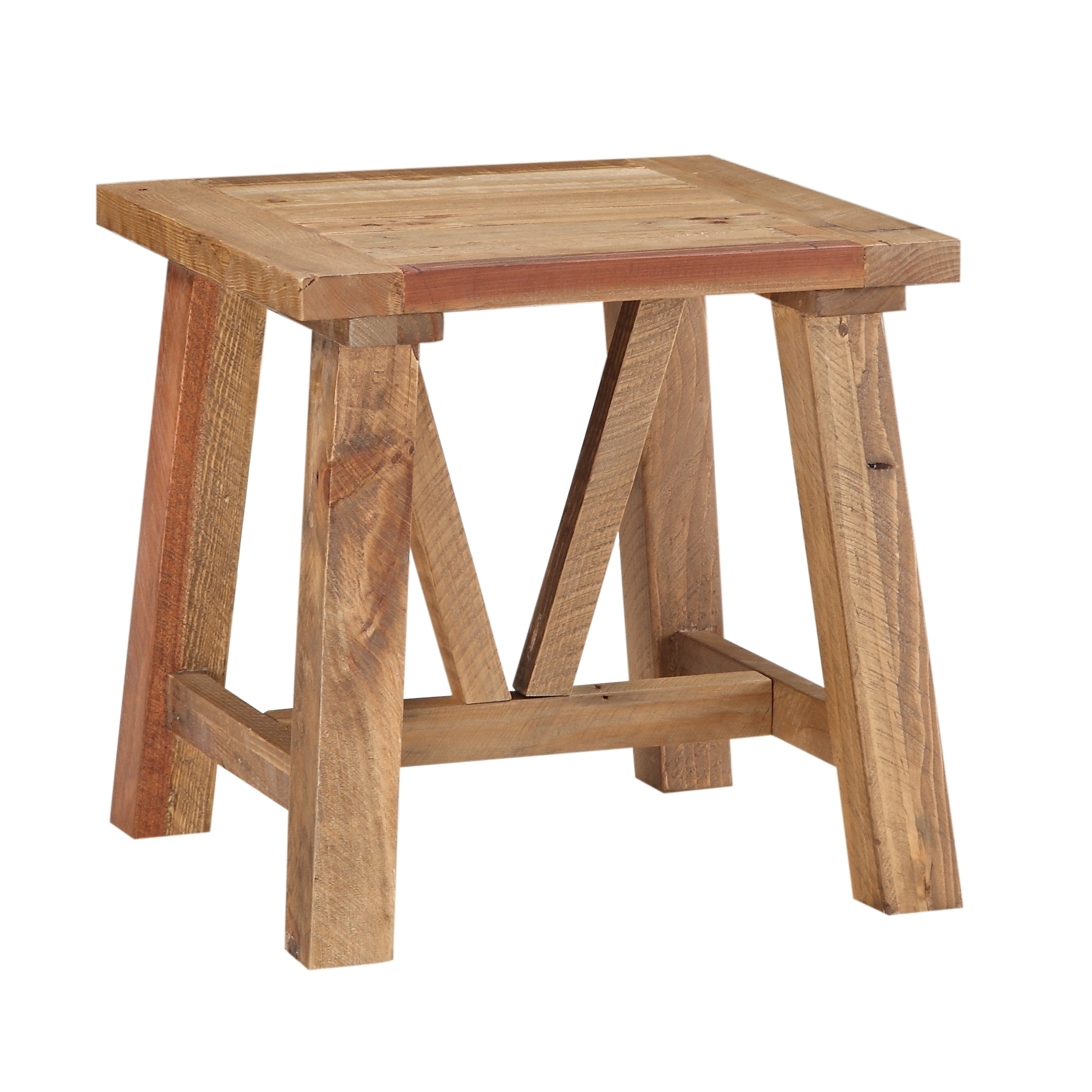 Pine Wood End Table with Trestle Reinforced Sawhorse Base， Brown - Mycitystee