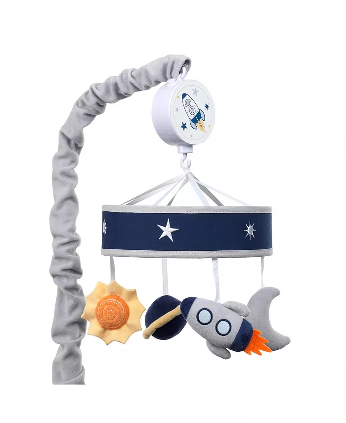 Lambs Ivy Milky Way Blue Gray Celestial Space with Rocket and Planets Musical Baby Crib Mobile - Mycitystee