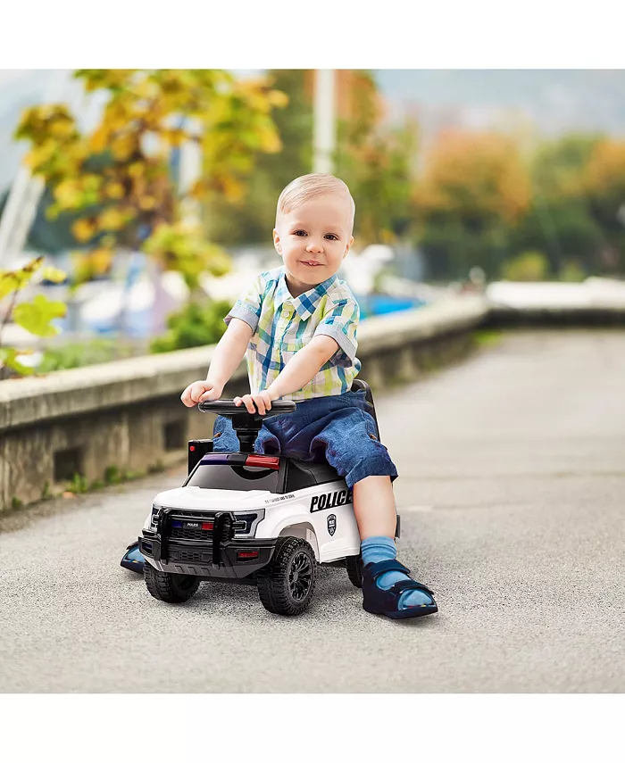 Aosom Kids Push Ride On Car with Working PA System and Horn， Police Truck Style  Foot-to-Floor Sliding Car for Boys and Girls with Under-Seat Storage， - Mycitystee