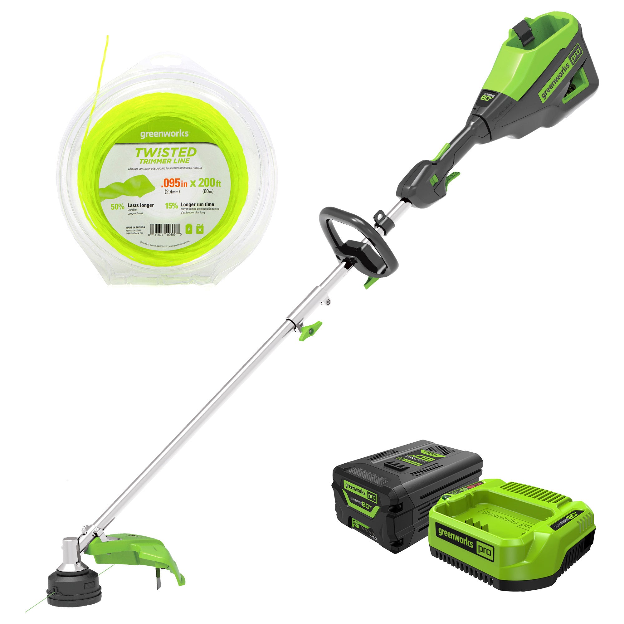 60V 16'' String Trimmer  Trimmer Line Combo Kit w/ Battery Charger | Greenworks Tools - Mycitystee