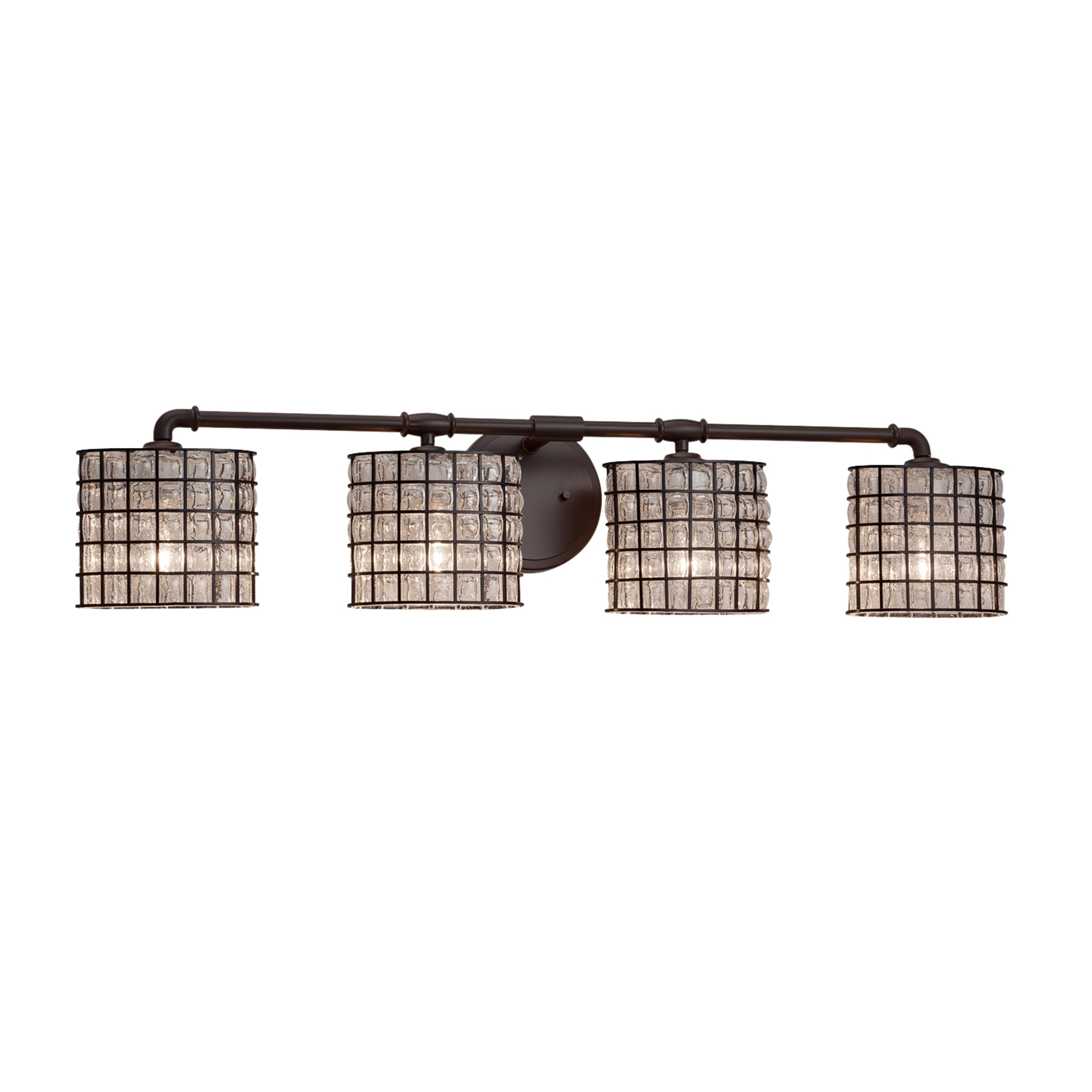 Justice Design Wire Glass Bronx 4-light Dark Bronze Bath Bar， Grid with Clear Bubbles Oval Shade - Mycitystee