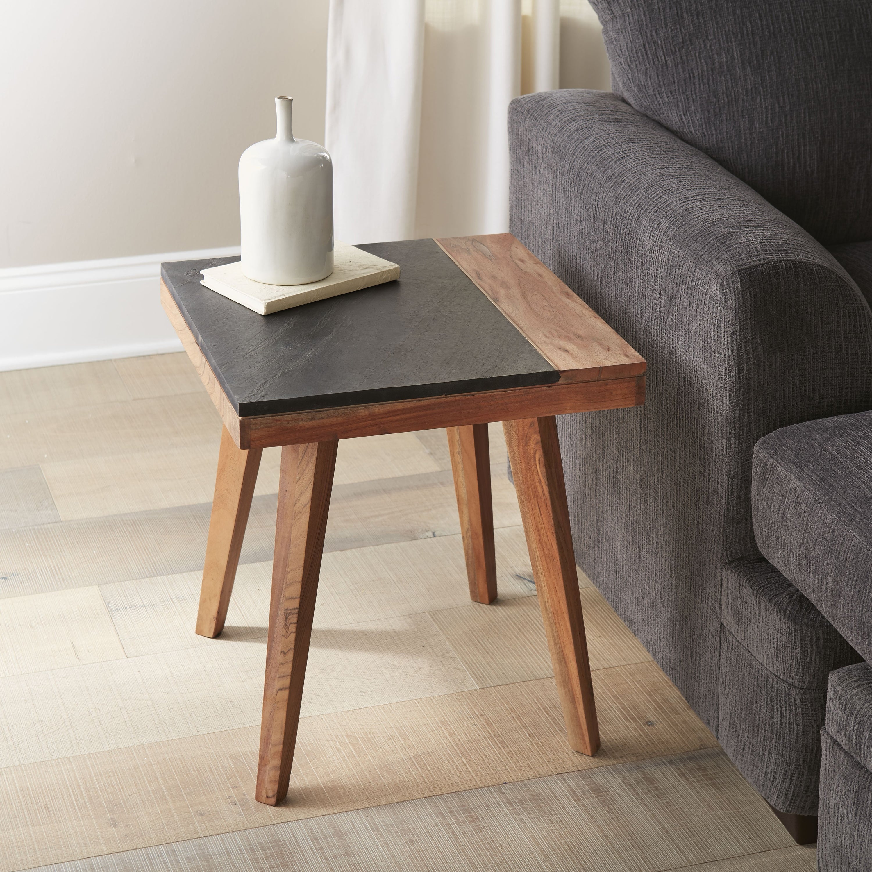 Carson Carrington Chester Mid-Century Style Solid Wood and Slate Square Side Table - Mycitystee
