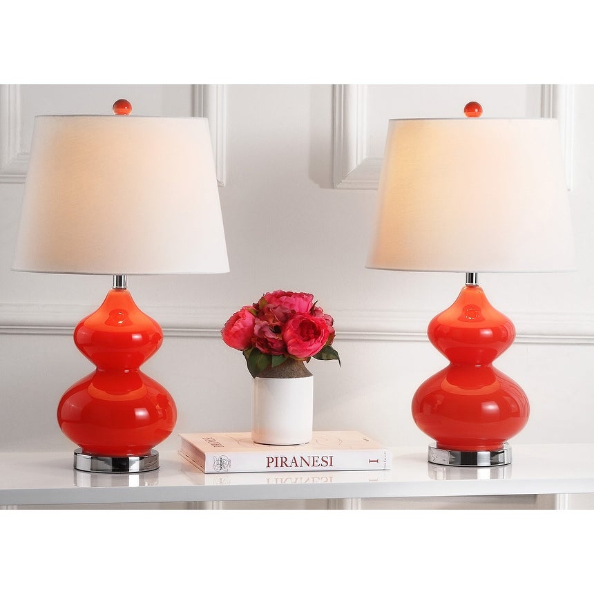 SAFAVIEH Lighting 24-inch Eva Double Gourd Glass Orange Table Lamp (Set of 2) - 14
