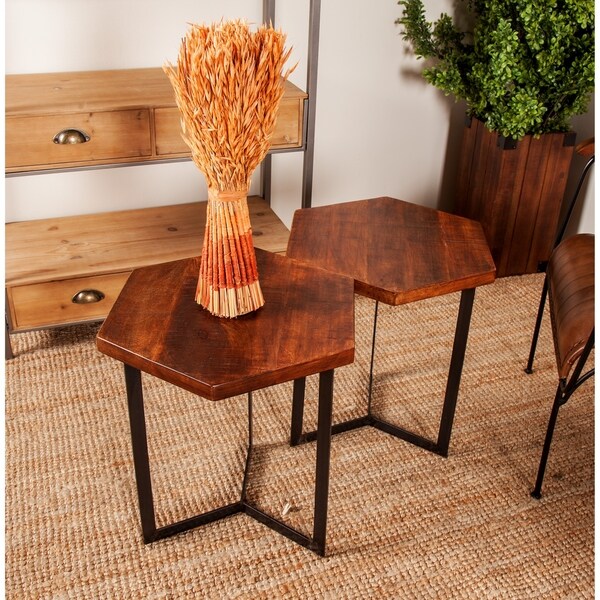 Brown Wood Industrial Accent Table (Set of 3) - Mycitystee
