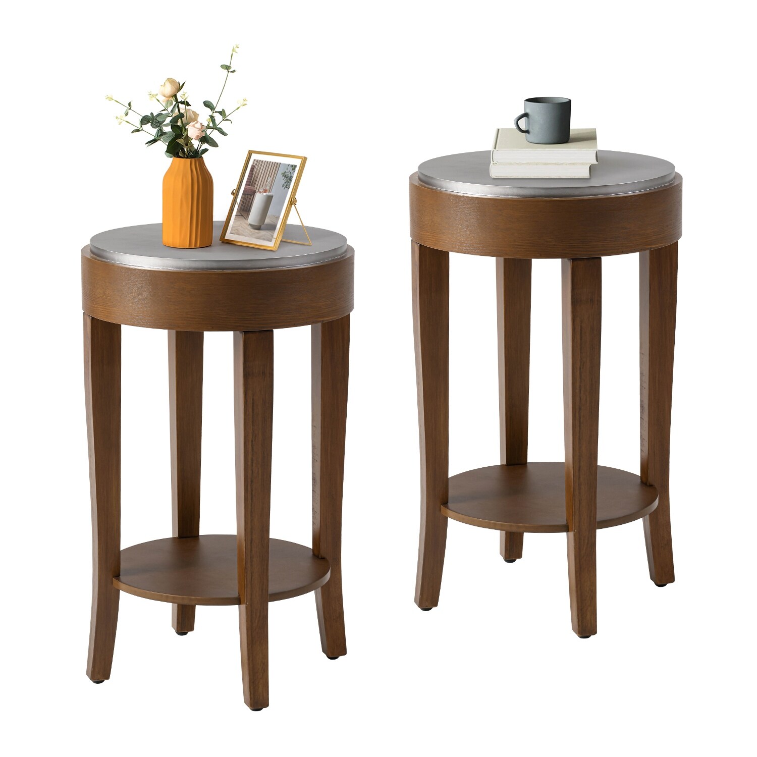 COSIEST 2-Tier Round Accent End Table with Shelf， Bedside Table - Mycitystee
