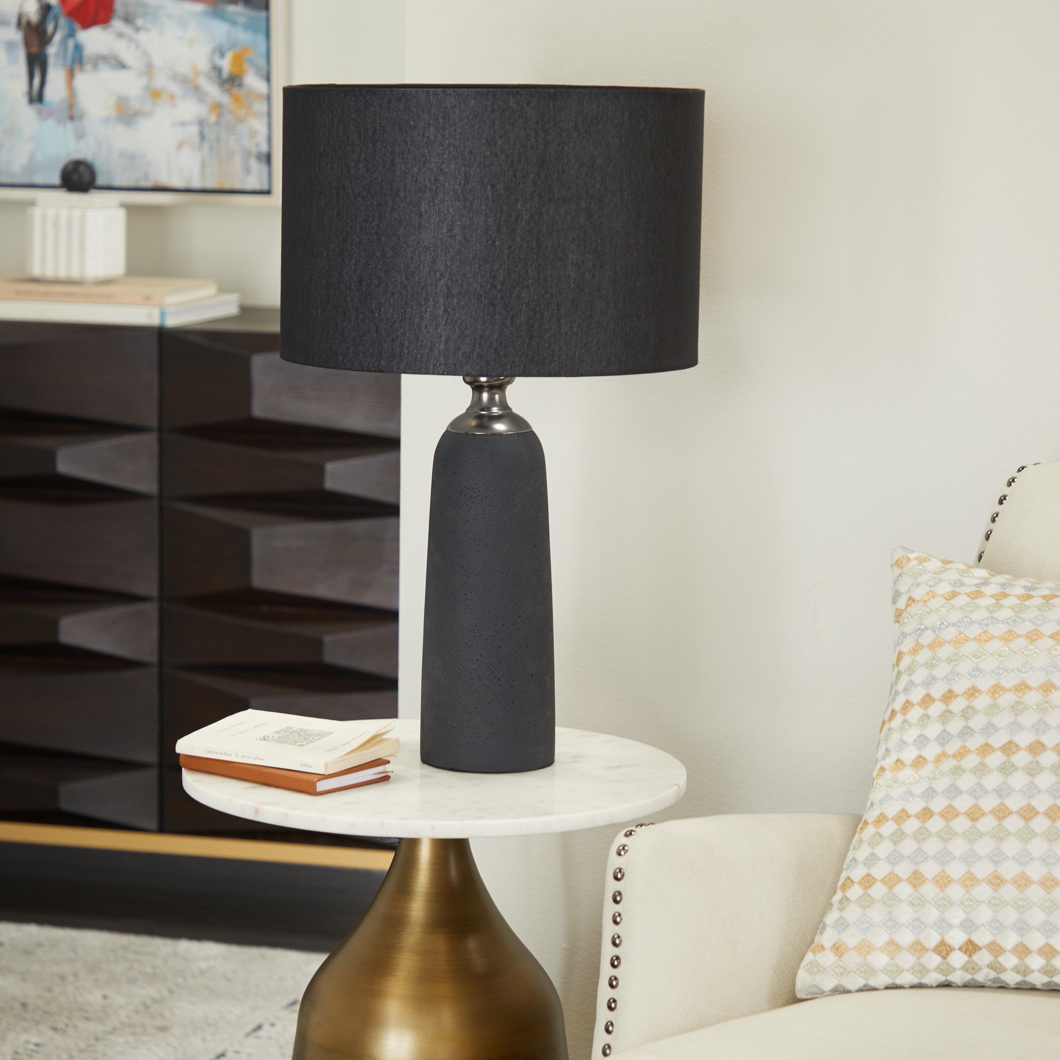 Brown Cement Modern Table Lamp - 14 x 14 x 23 Round - Mycitystee