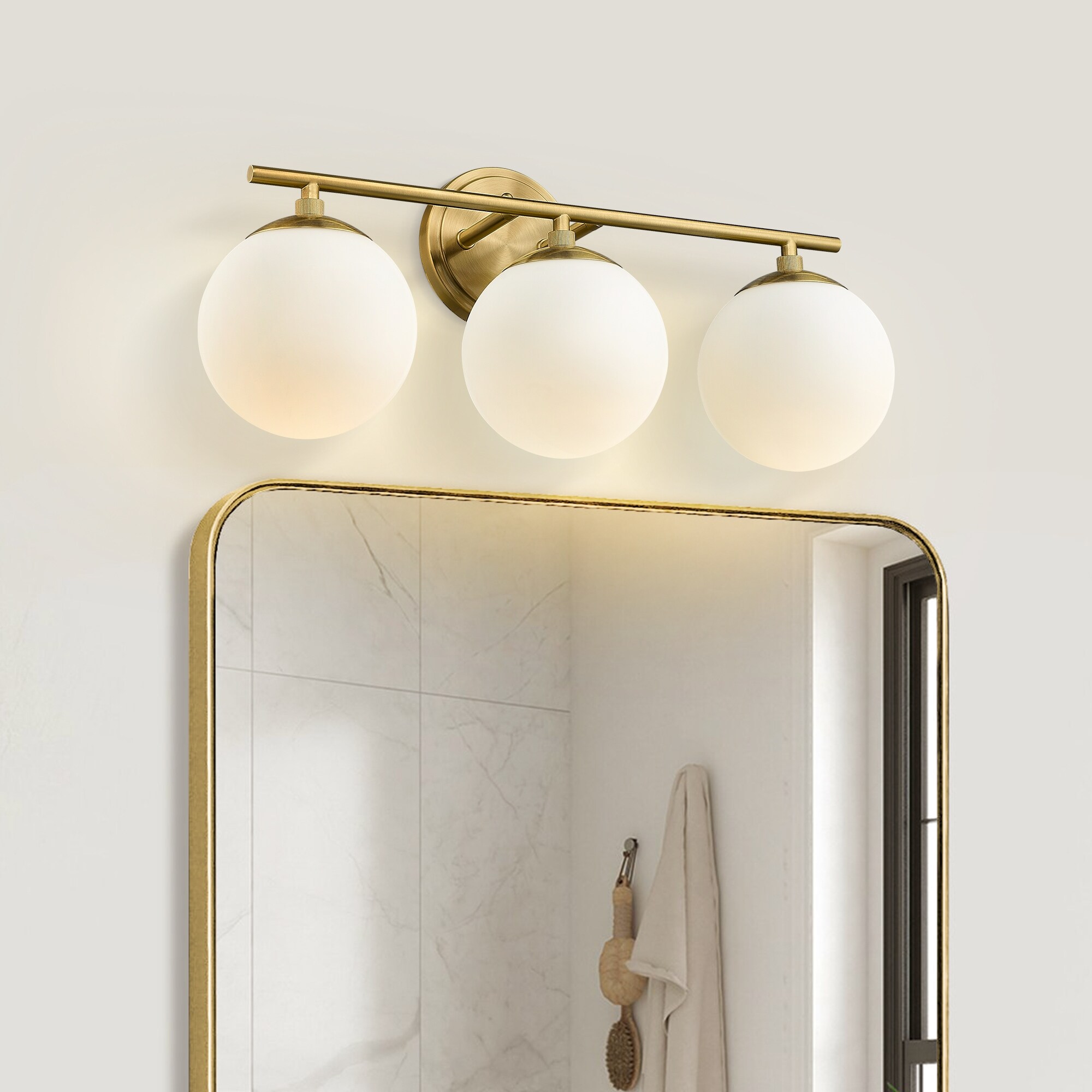Modern Bathroom Vanity Light with Frosted Glass Shades in Gold Finish - Mycitystee