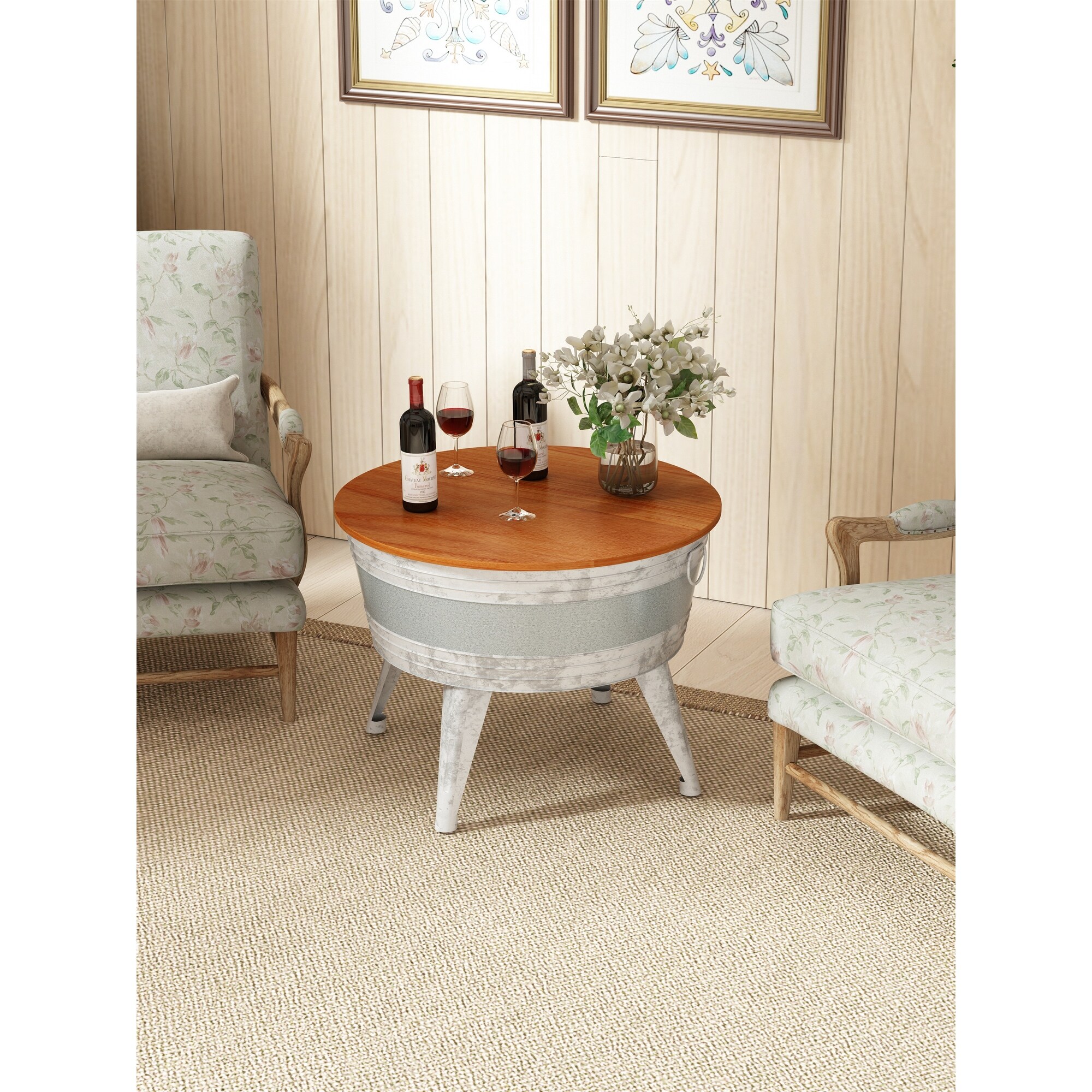 Rustic Farmhouse Metal Side Table，End Table with Wood Top - Mycitystee