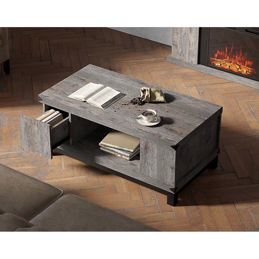 42-in.Grey Mid-century Coffee Table with Drawer - Mycitystee