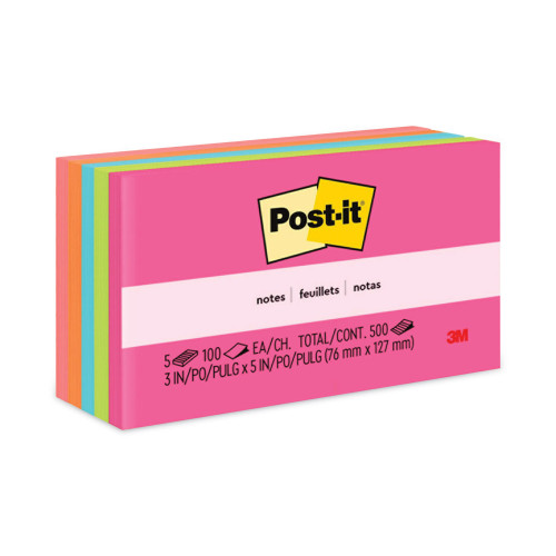 Post-it Original Pads in Cape Town Colors， 3 x 5， 100-Sheet， 5/Pack (6555PK) - Mycitystee