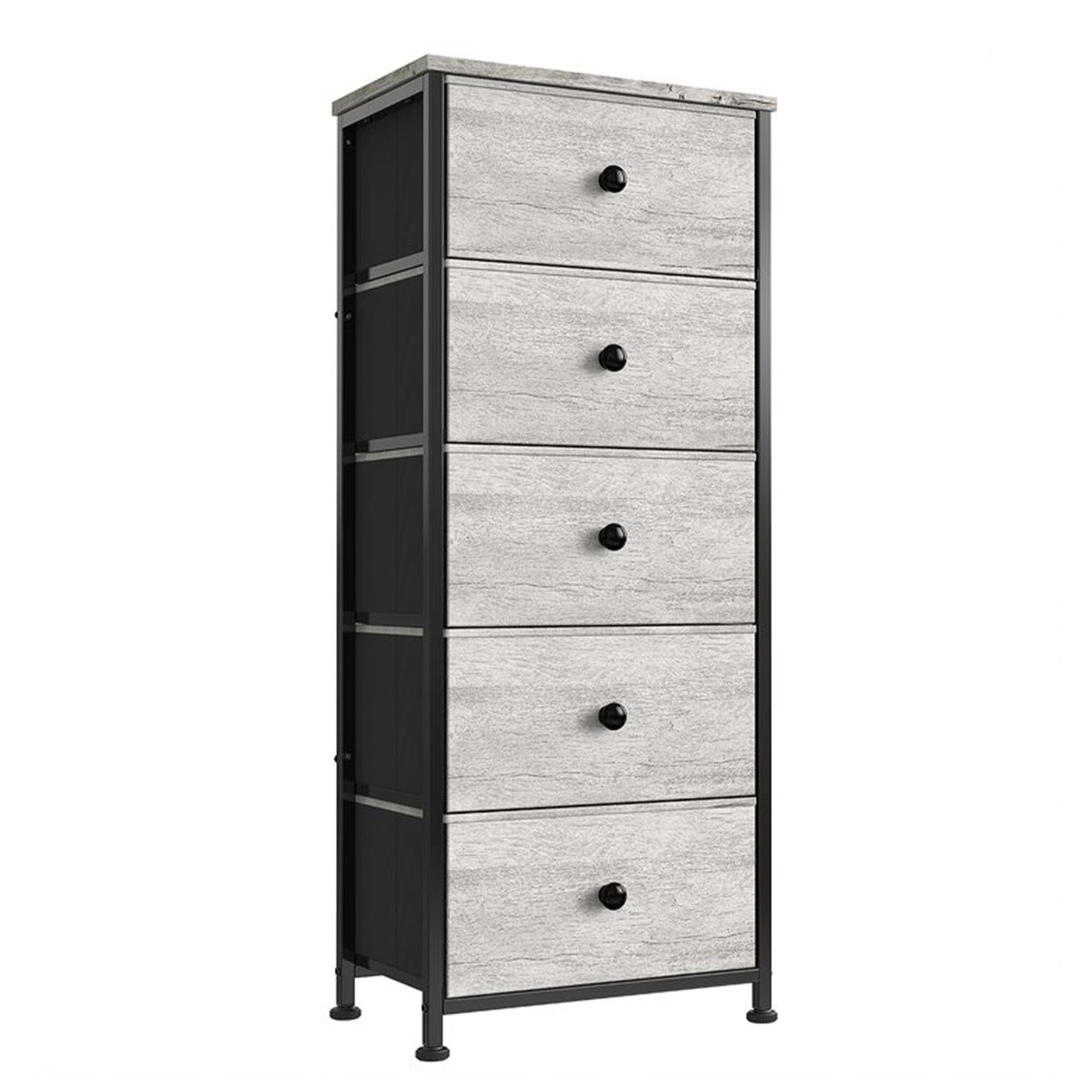 REAHOME Vertical Narrow Metal Tower Dresser w/ 5 Fabric Drawer Bins， Dark Taupe - - 36955258 - Mycitystee