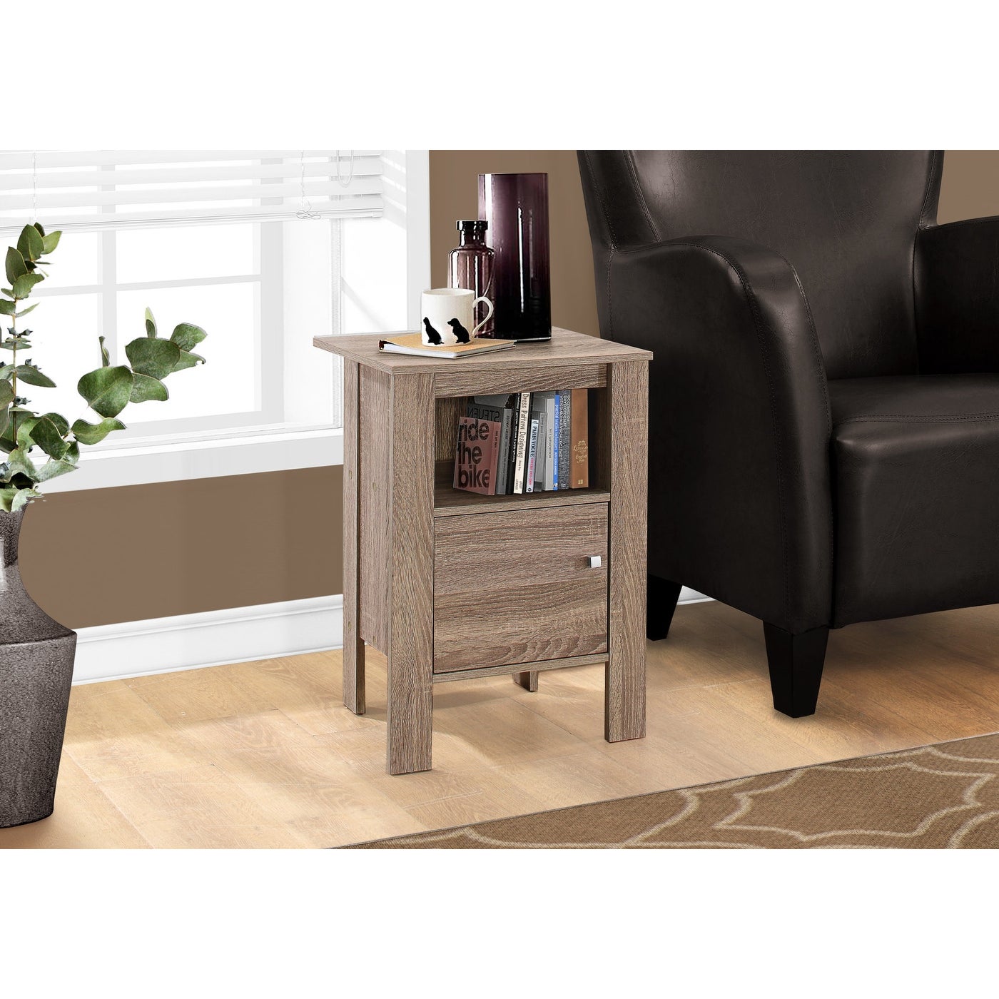 Rectangular Dark Taupe Accent Table / Night Stand With Storage - Mycitystee