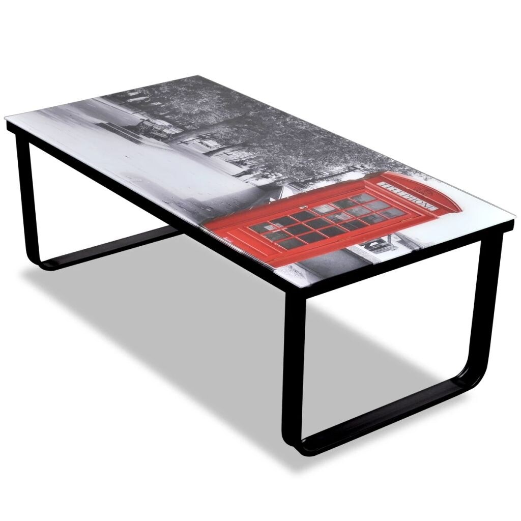 vidaXL Coffee Table with Telephone Booth Printing Glass Top - Mycitystee