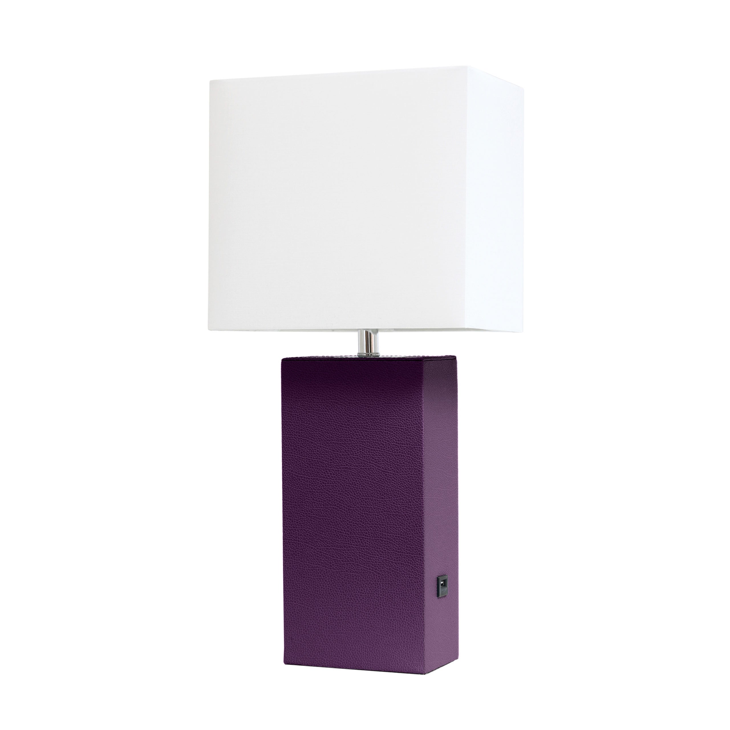 Elegant Designs Modern Leather Table Lamp with USB and White Fabric Shade - 10(L)6(W)21(H) - Mycitystee