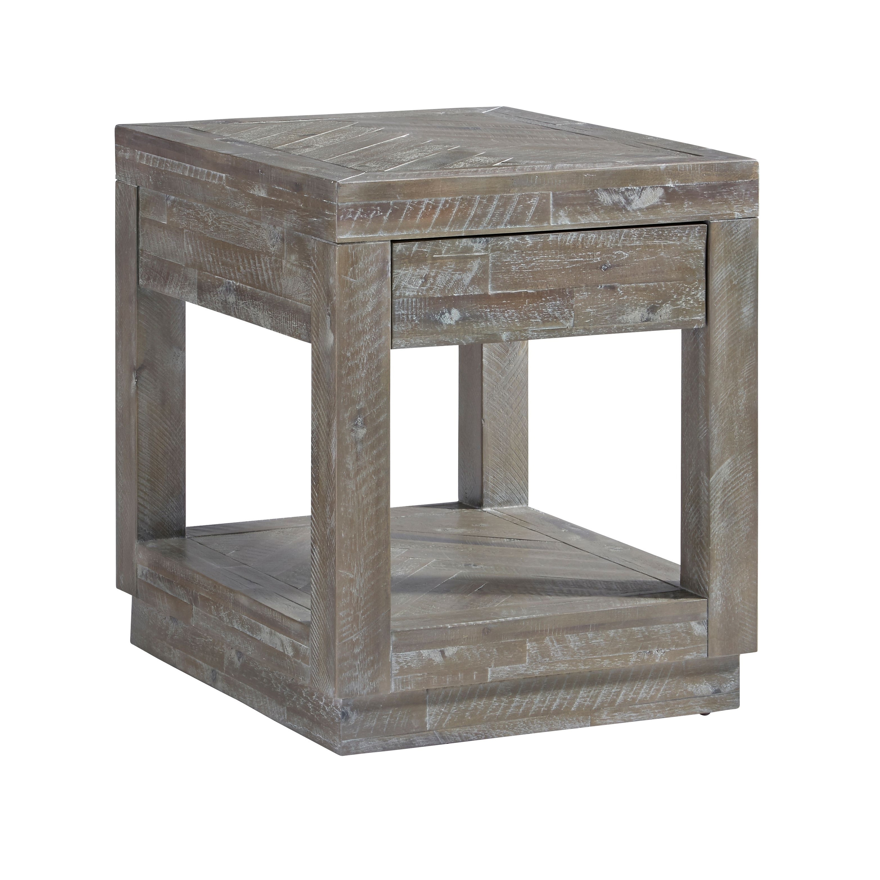 Acacia Wood End Table with One Drawer and One Shelf， Gray - Mycitystee